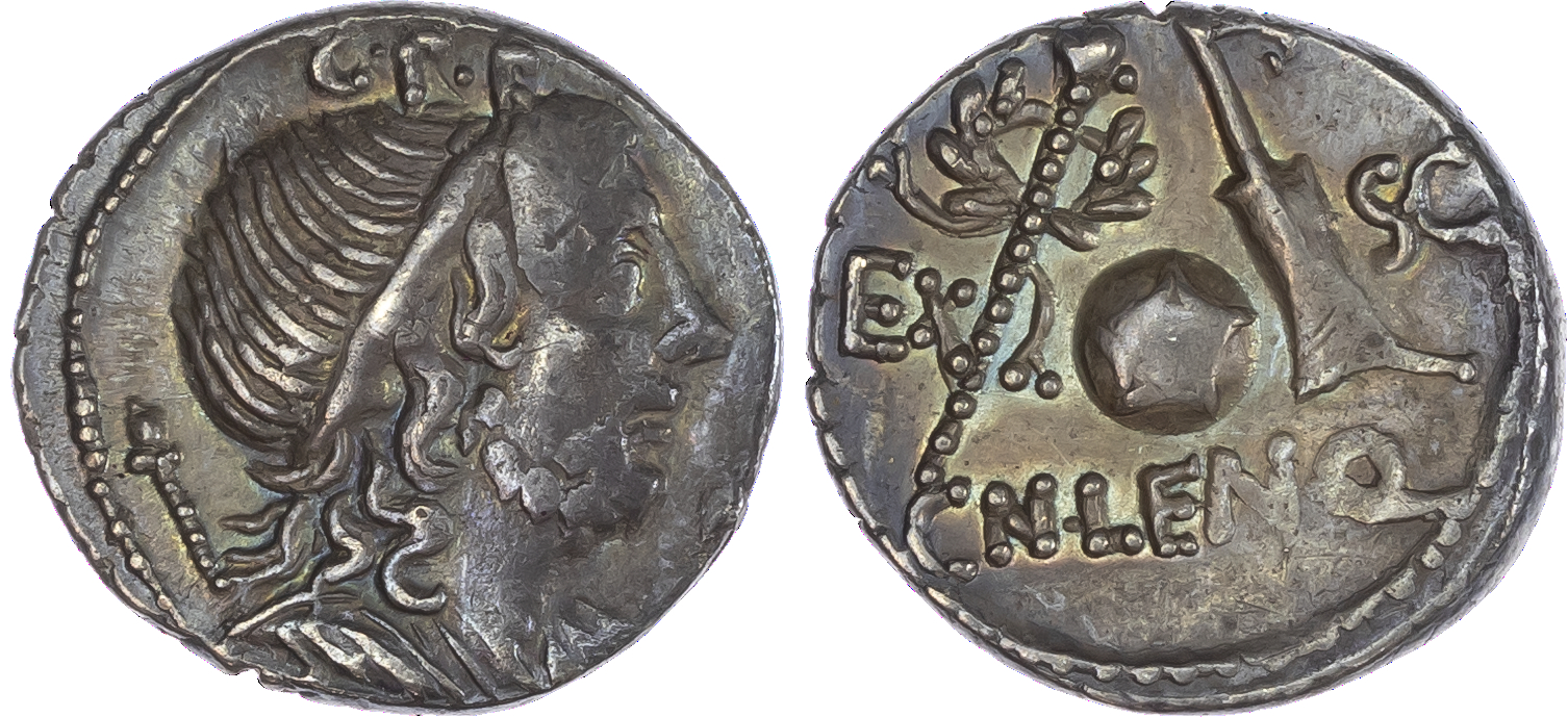 Cn. Cornelius Lentulus (76-75 BC) AR Denarius, uncertain Spanish mint, 3.92g. G•P•R, diademed draped bust of the Genius of