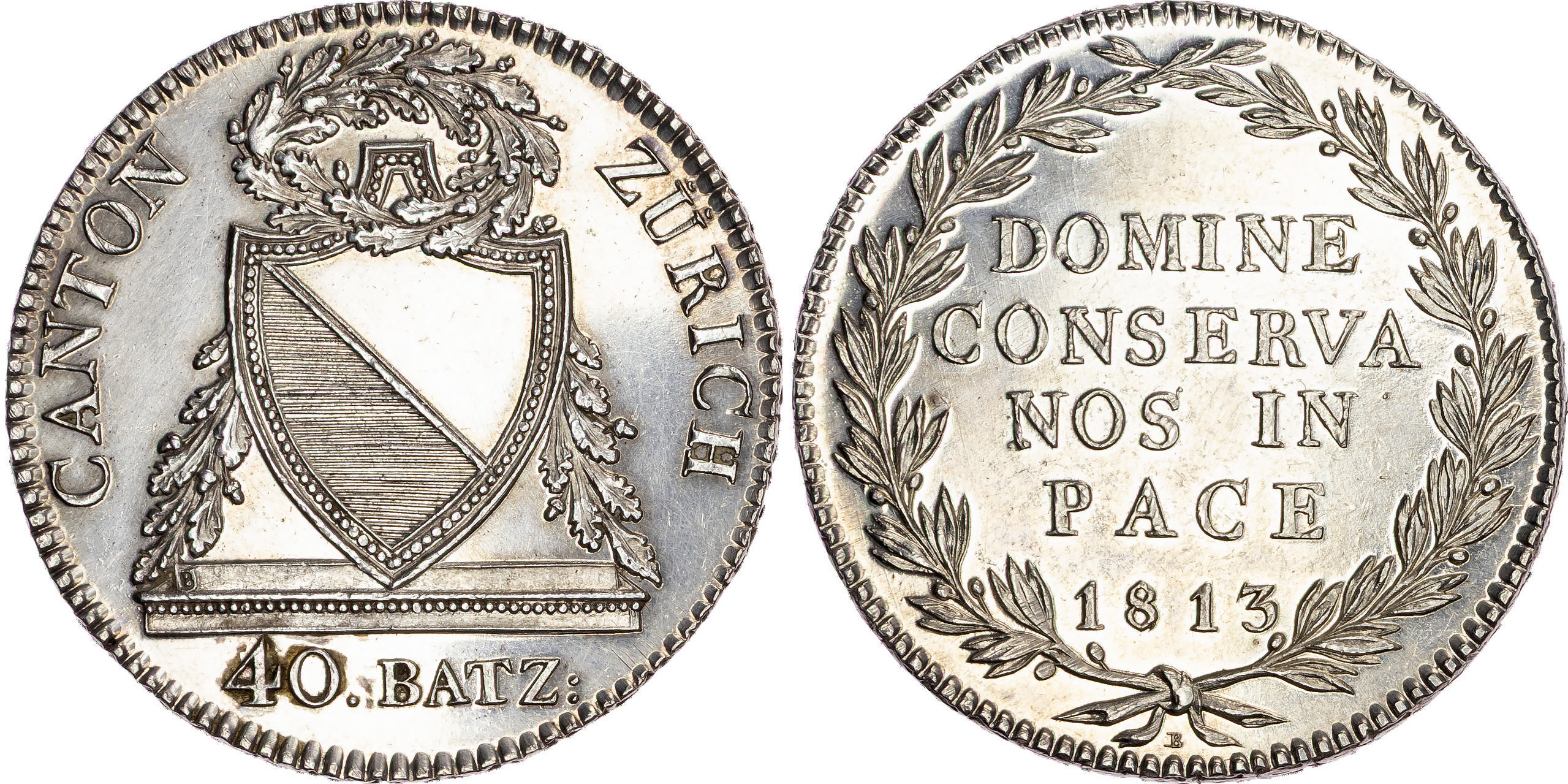 Switzerland, Zürich, silver 40 Batzen, 1813