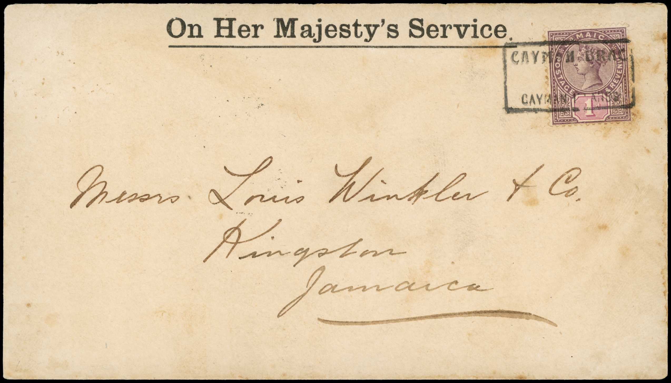 1899 OHMS cover with a 1d Jamaica QV purple...