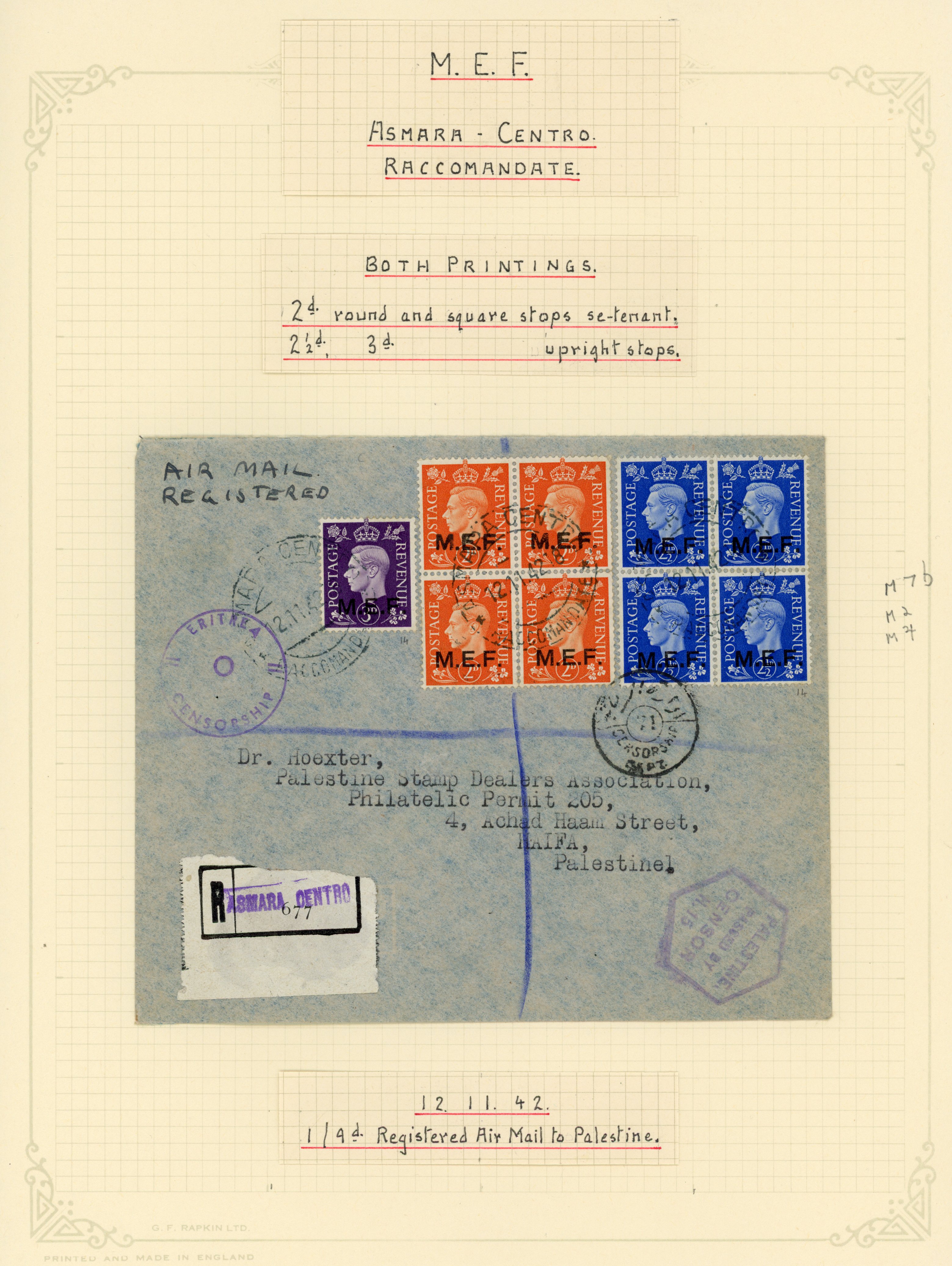 BOIC MEF 1942 envelope with SG M7b block