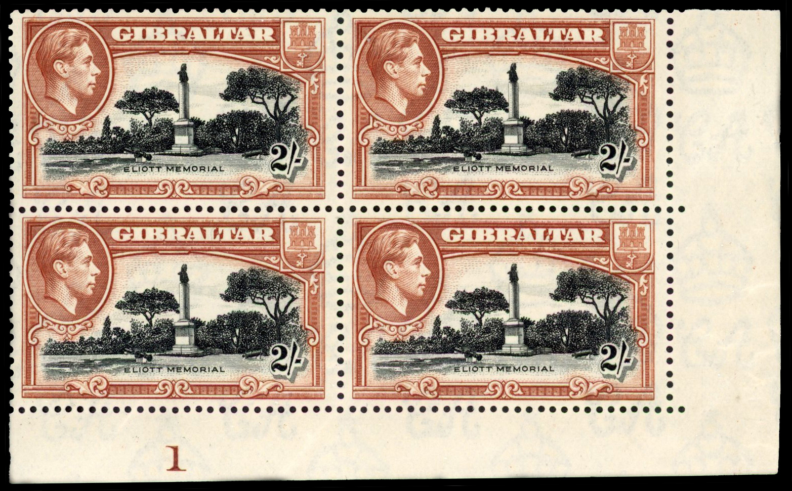 Gibraltar SG 128a Plate block mint