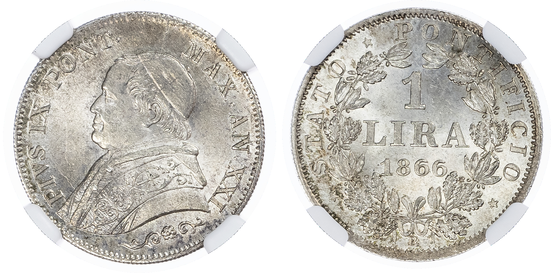 Italy, Papal States. Pius IX AR 1 Lira. 1866R XXI.