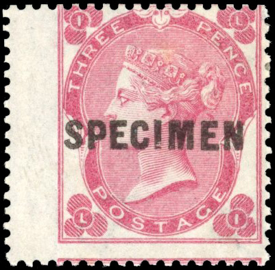 Great Britain 1862 3d deep carmine rose Pl. 2 optd "SPECIMEN" type 5, SG 75s