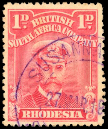 Rhodesia postmarks Susannah Mine on 1d Admiral
