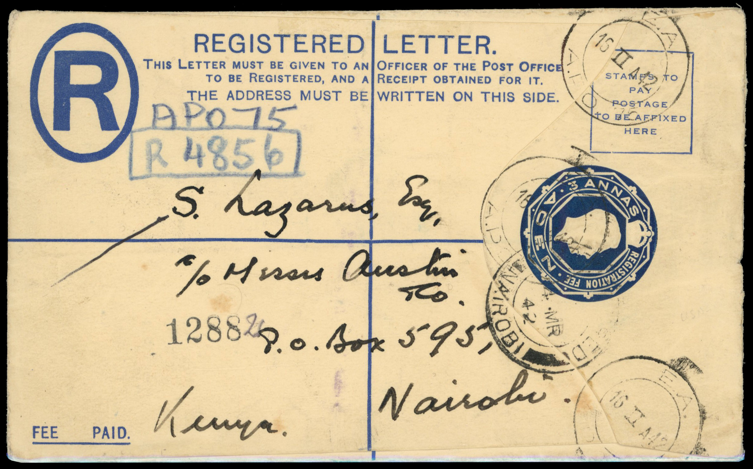 Somaliland 1942 use of Aden Postal Stationery