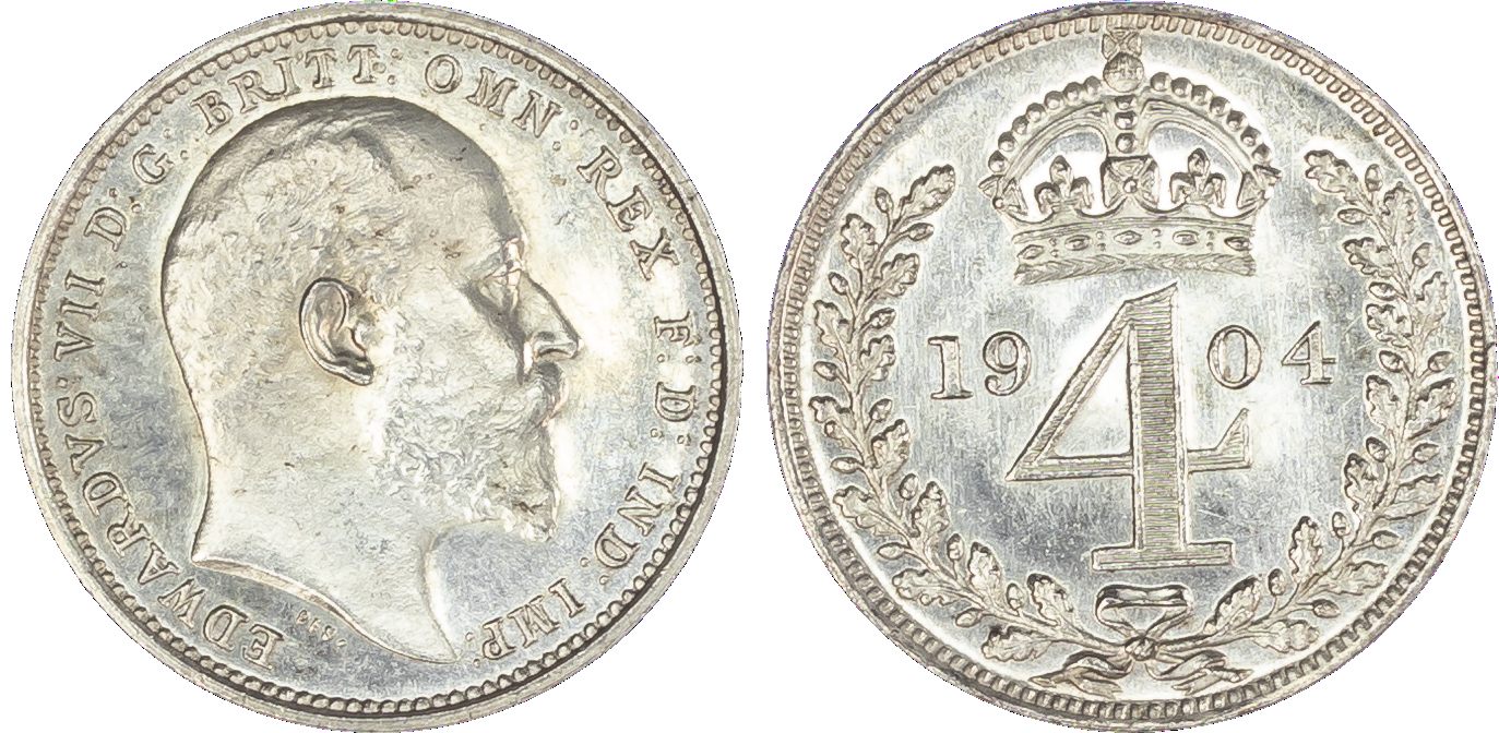 Edward VII (1901-10), Maundy Set, 1904, bare head right, DES raised below truncation for engraver G. W. De Saulles, legend