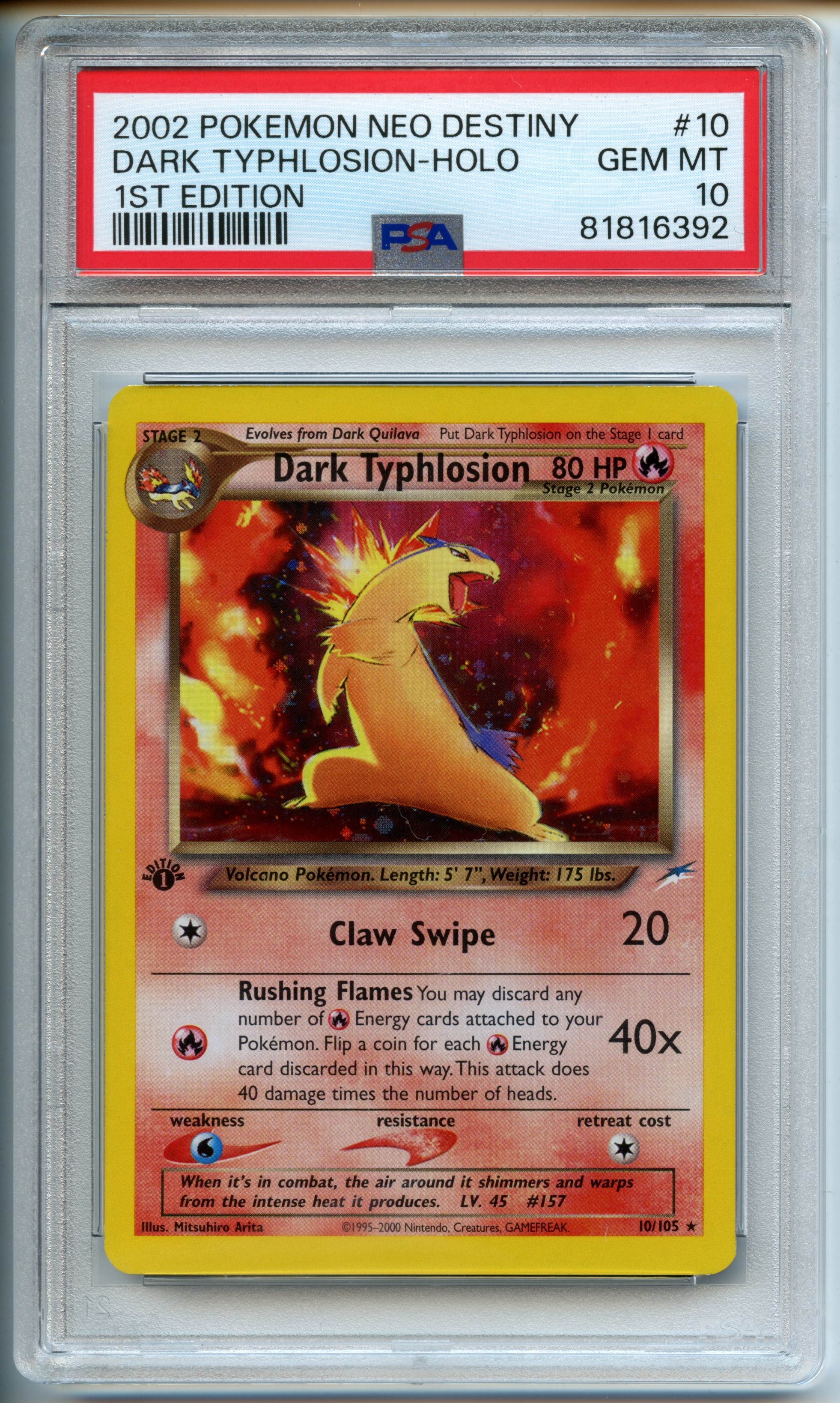 Pokemon TCG  - Dark Typhlosion  HOLO - 1st Edition Neo Destiny  - PSA 10
