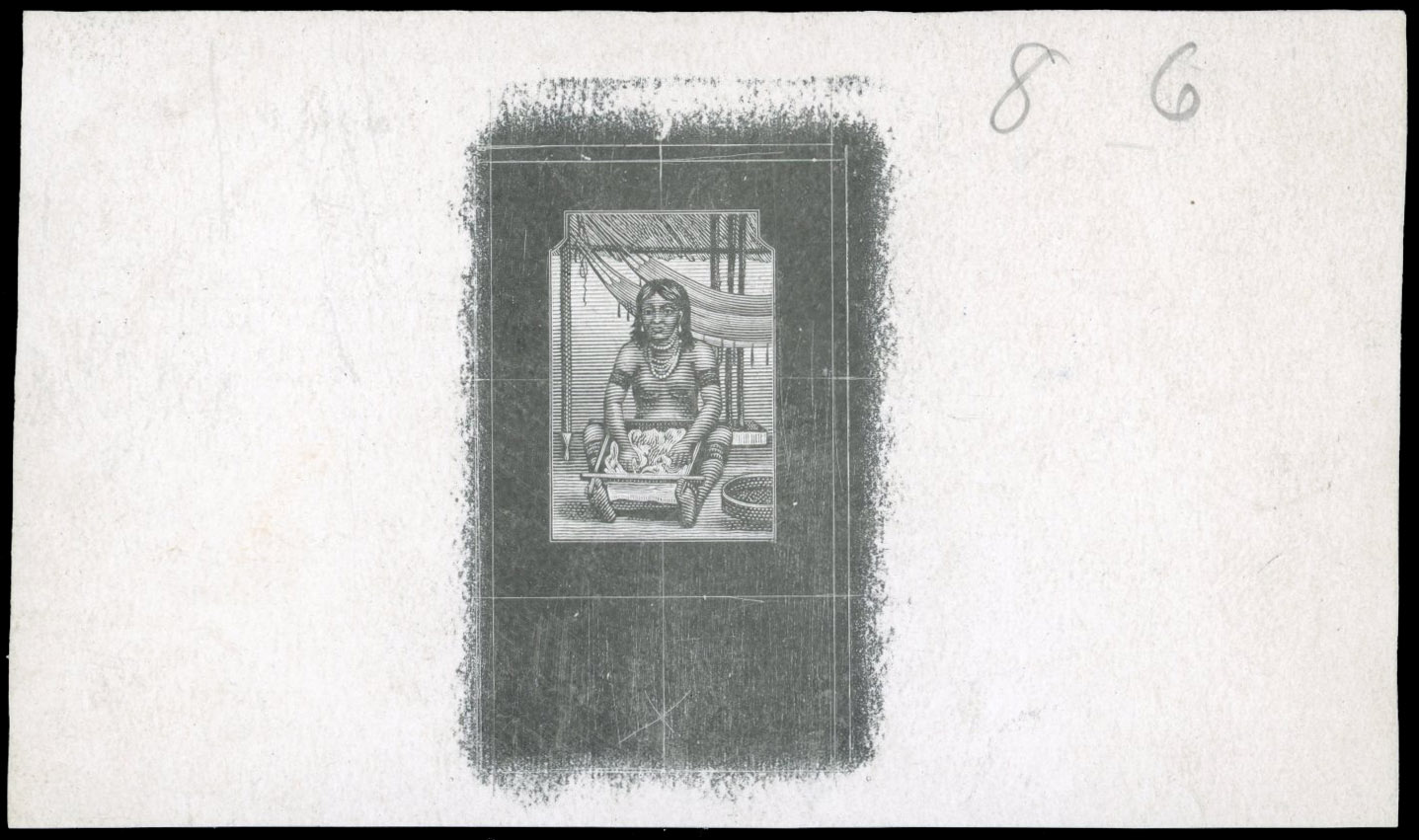 Jamaica 1919-21 die proof of 1d vignette in black on glazed card, SG 79var