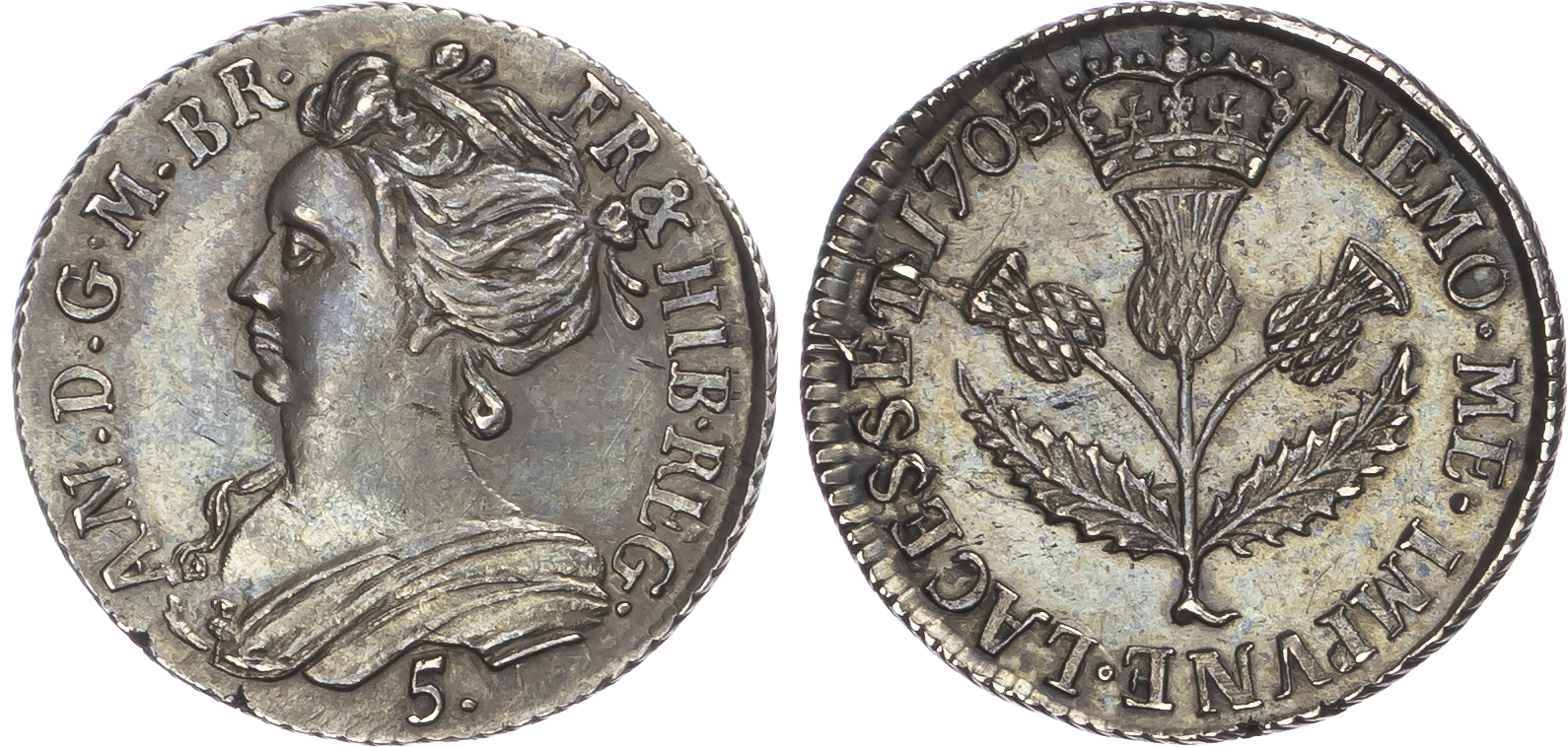 Scotland, Anne (1702-1714), AR Five Shillings, Before Union, 1705/4.