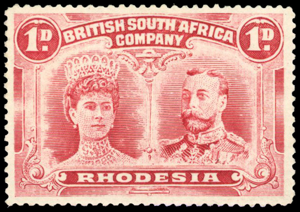 Rhodesia 1910-13 1d carmine perf 15
