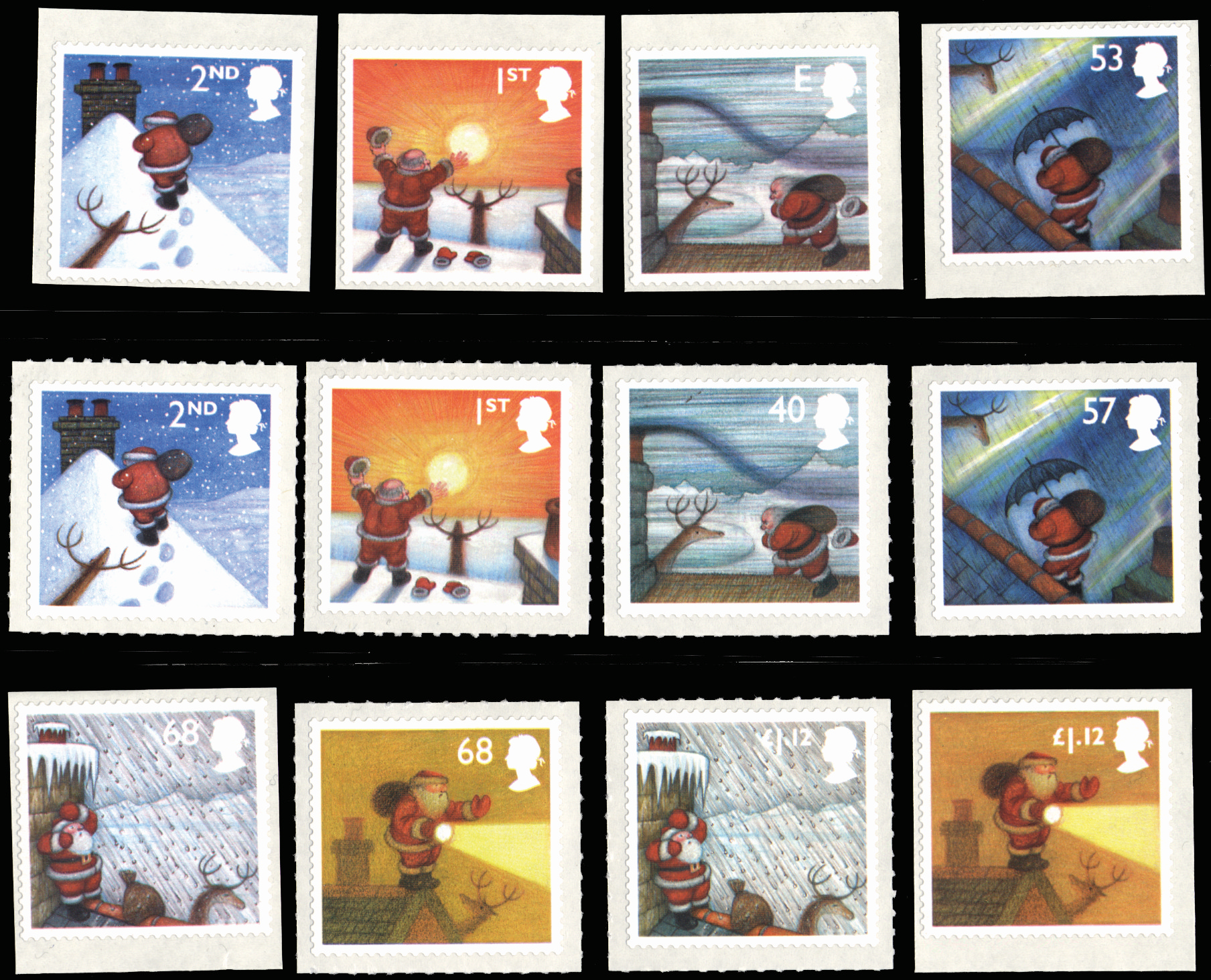 GB SG2495/00var  2004 Christmas (Self adhesive).  Six trails