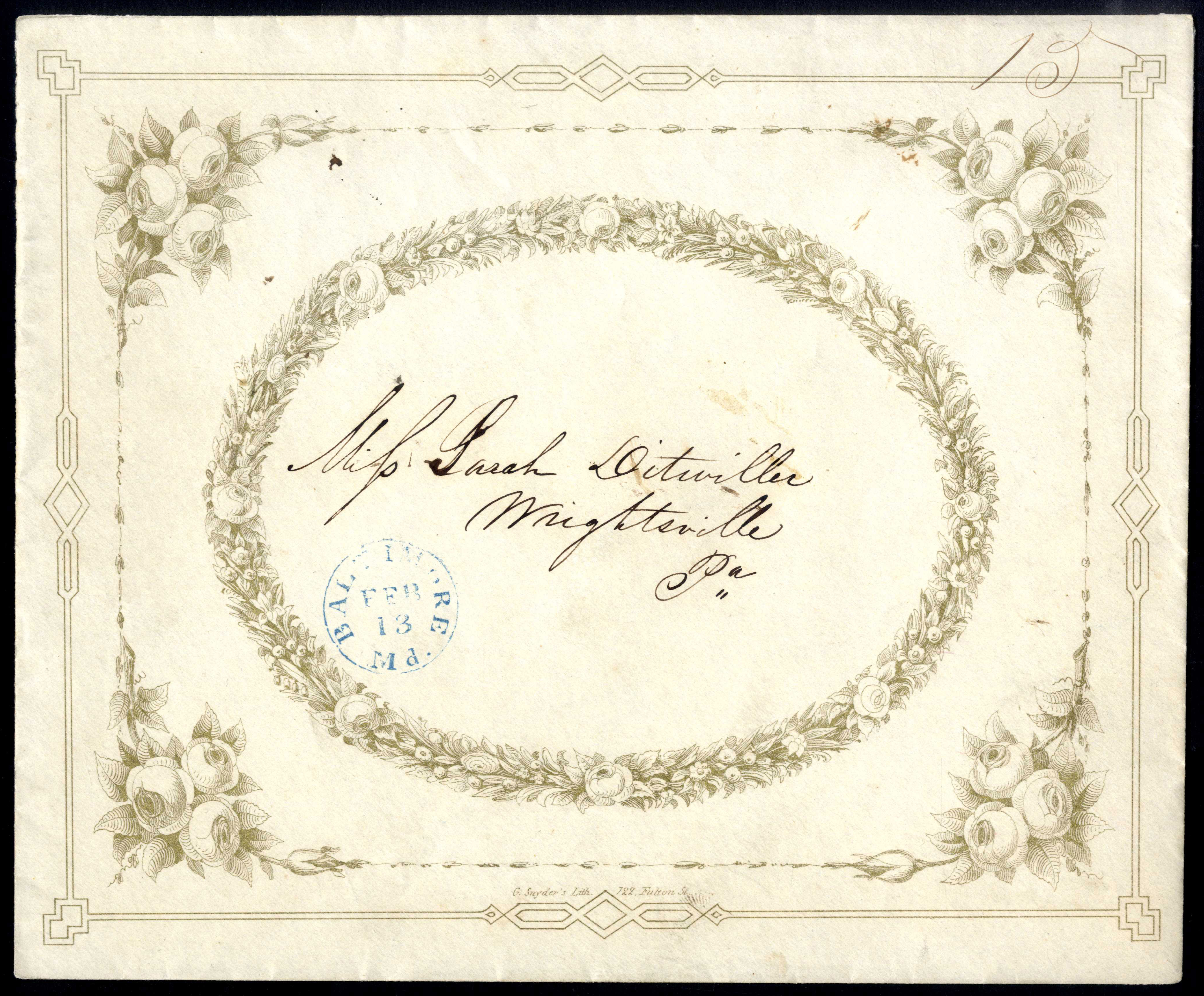 USA 1880-90s large Valentine envelope and card