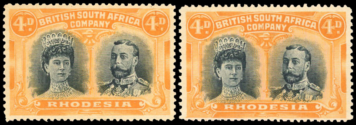 † 4d blue-black and yellow-orange RSC E, position 21 mint