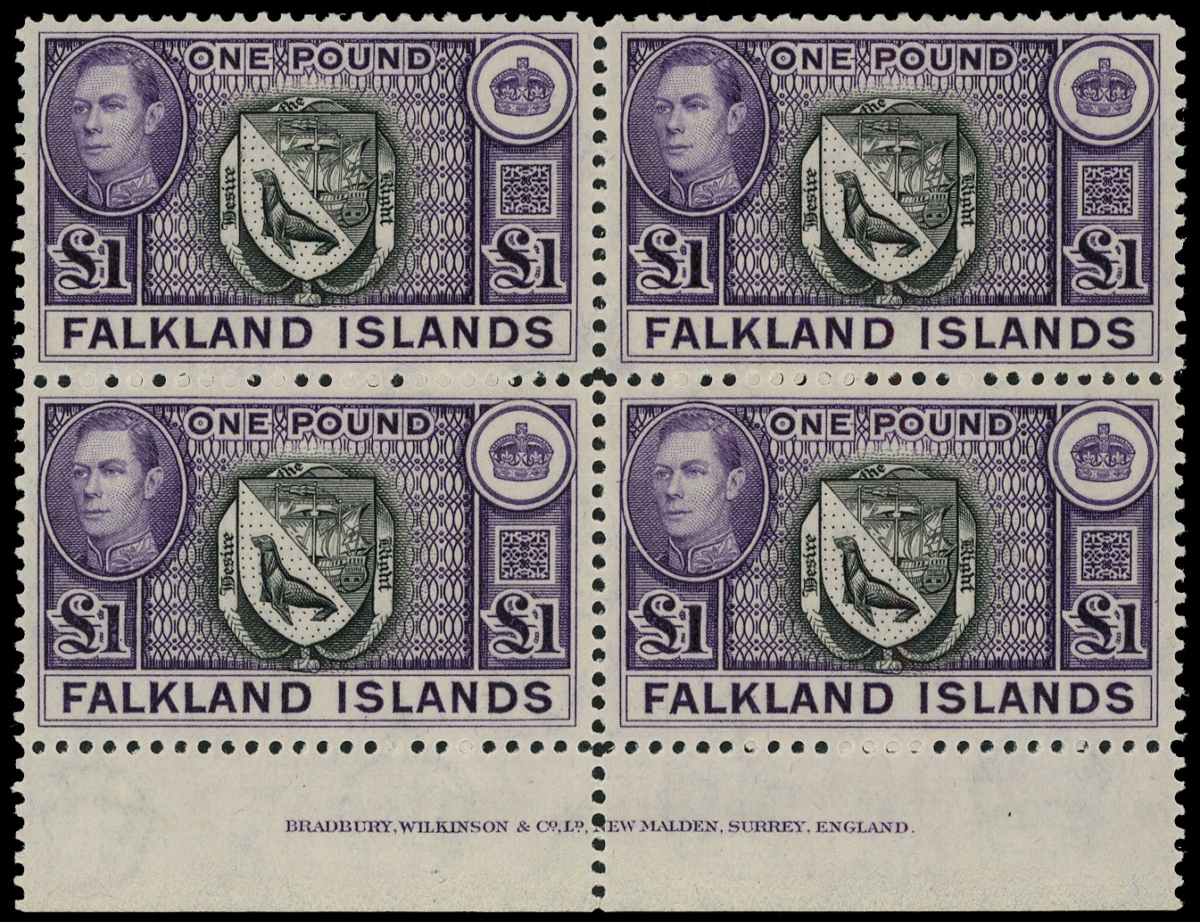 Falkland Islands SG 163 imprint block mint