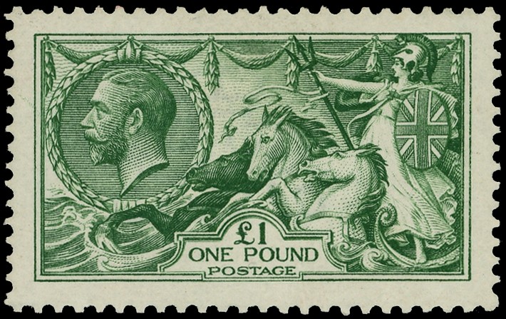 1913 £1 green, brilliant large part o.g. with good centring, superb. SG 403