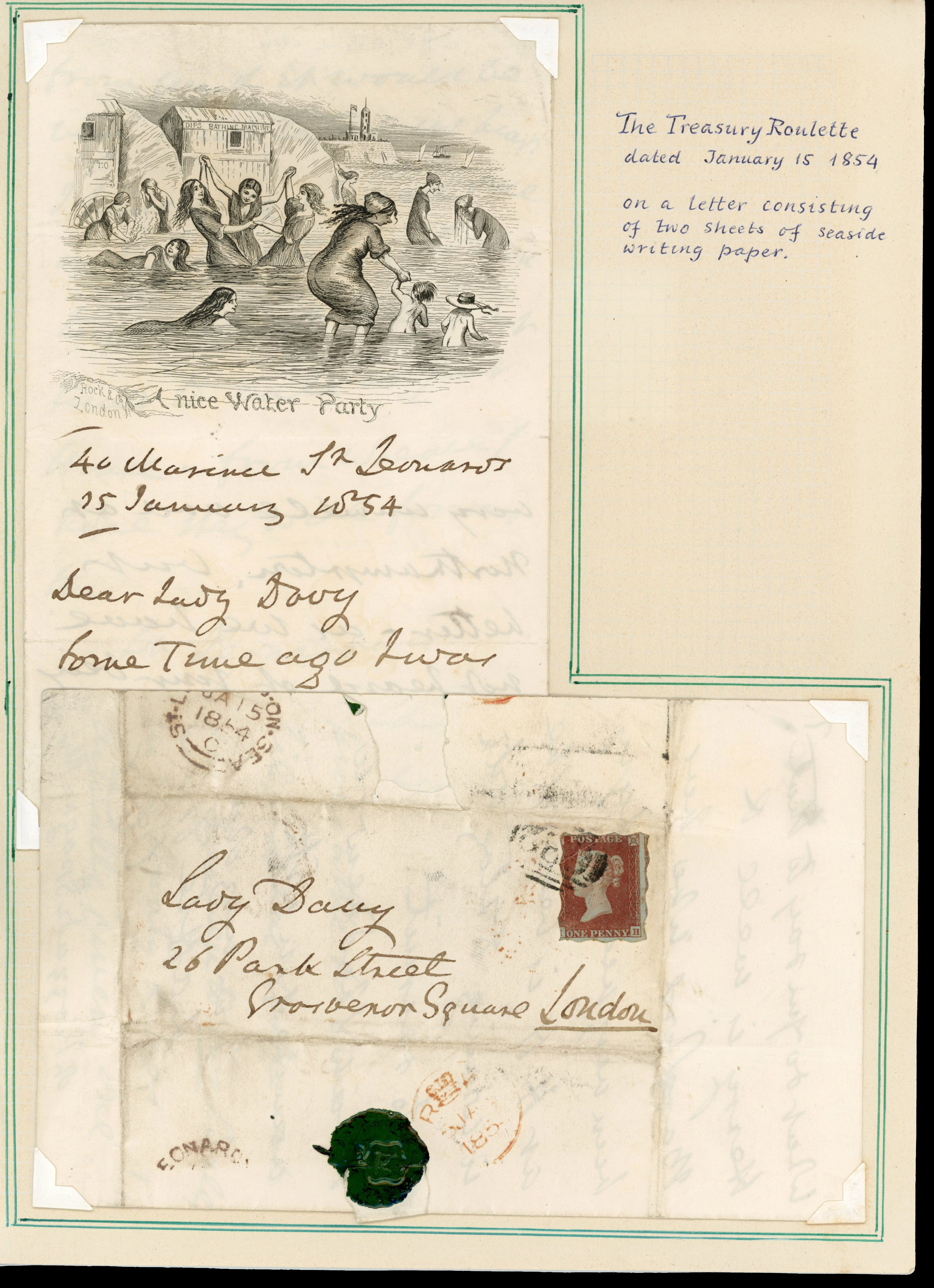 GB 1852-53 1d red-brown ‘Treasury Roulette’ used on cover