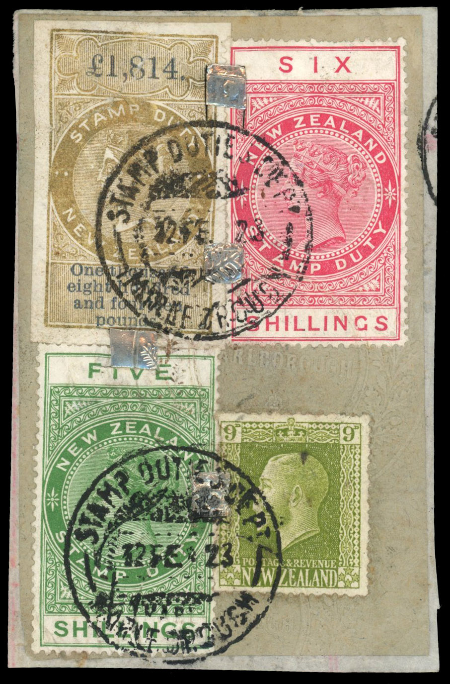 NZ Revenue 1877 £1814 used on piece