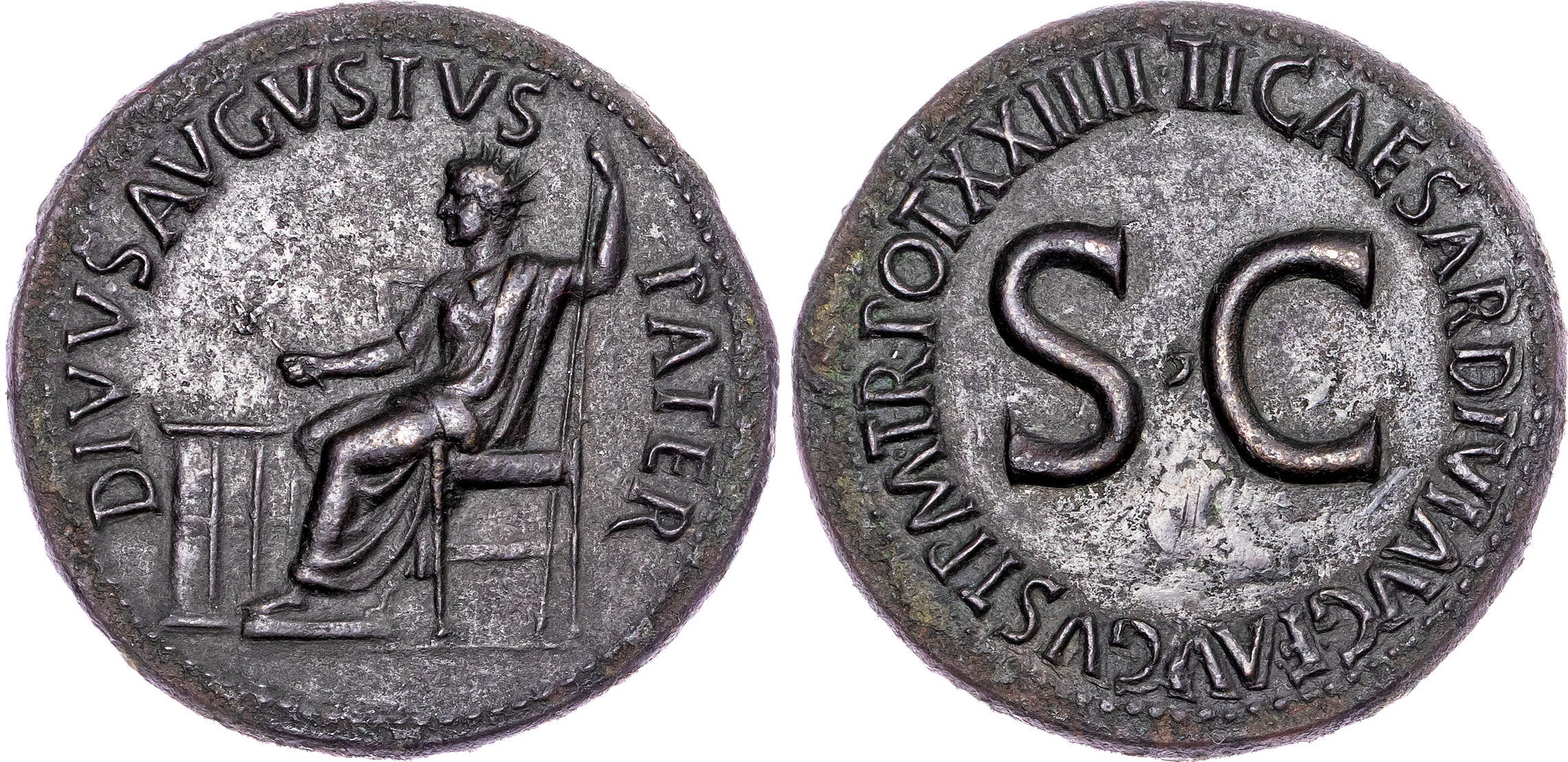 Augustus (27 BC–AD 14) AE Sestertius, Rome, commemorative issue under Tiberius, c. AD 22-23, 27.67g.