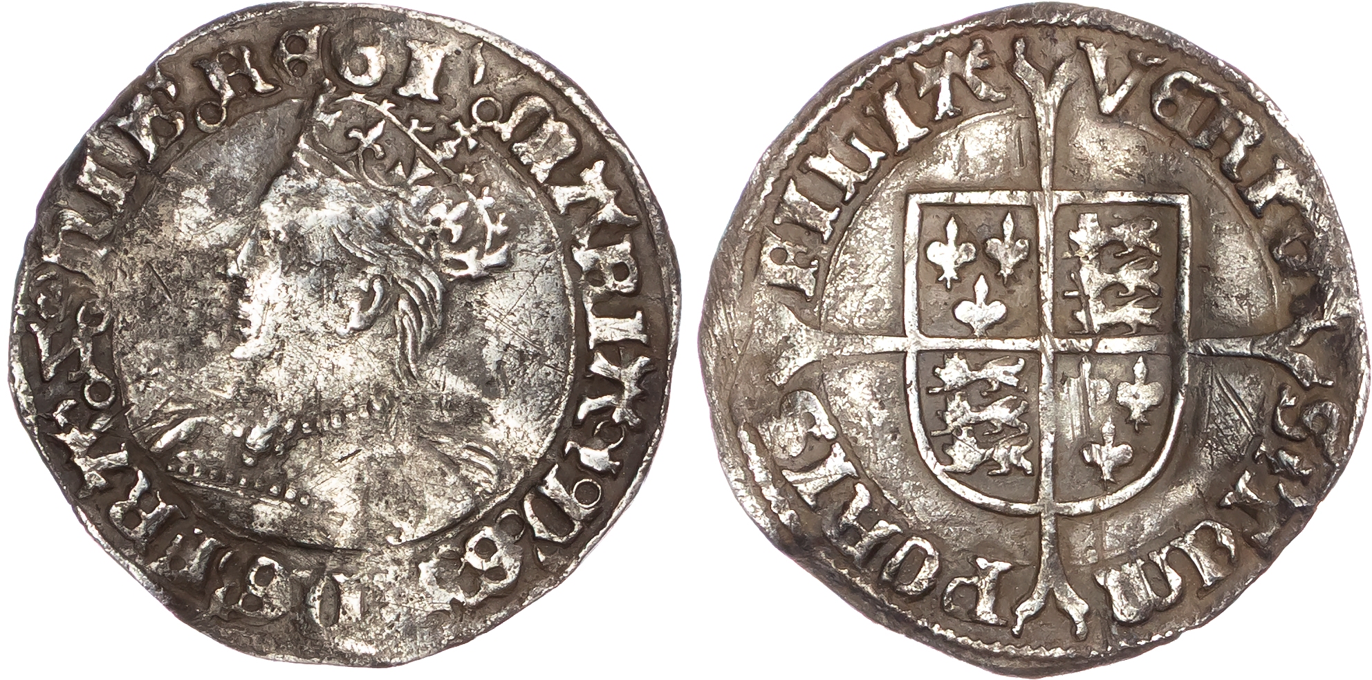 Mary (1553-1554), AR Groat, Tower (London) mint, mm. pomegranate.