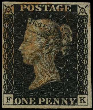 1840 1d black Plate 4 (FK), four close to...