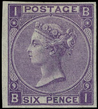1870 6d Mauve Pl.9. Very fine unused imperforate imprimatur lettered BI. Scarce one of only 24 possible examples in priv…