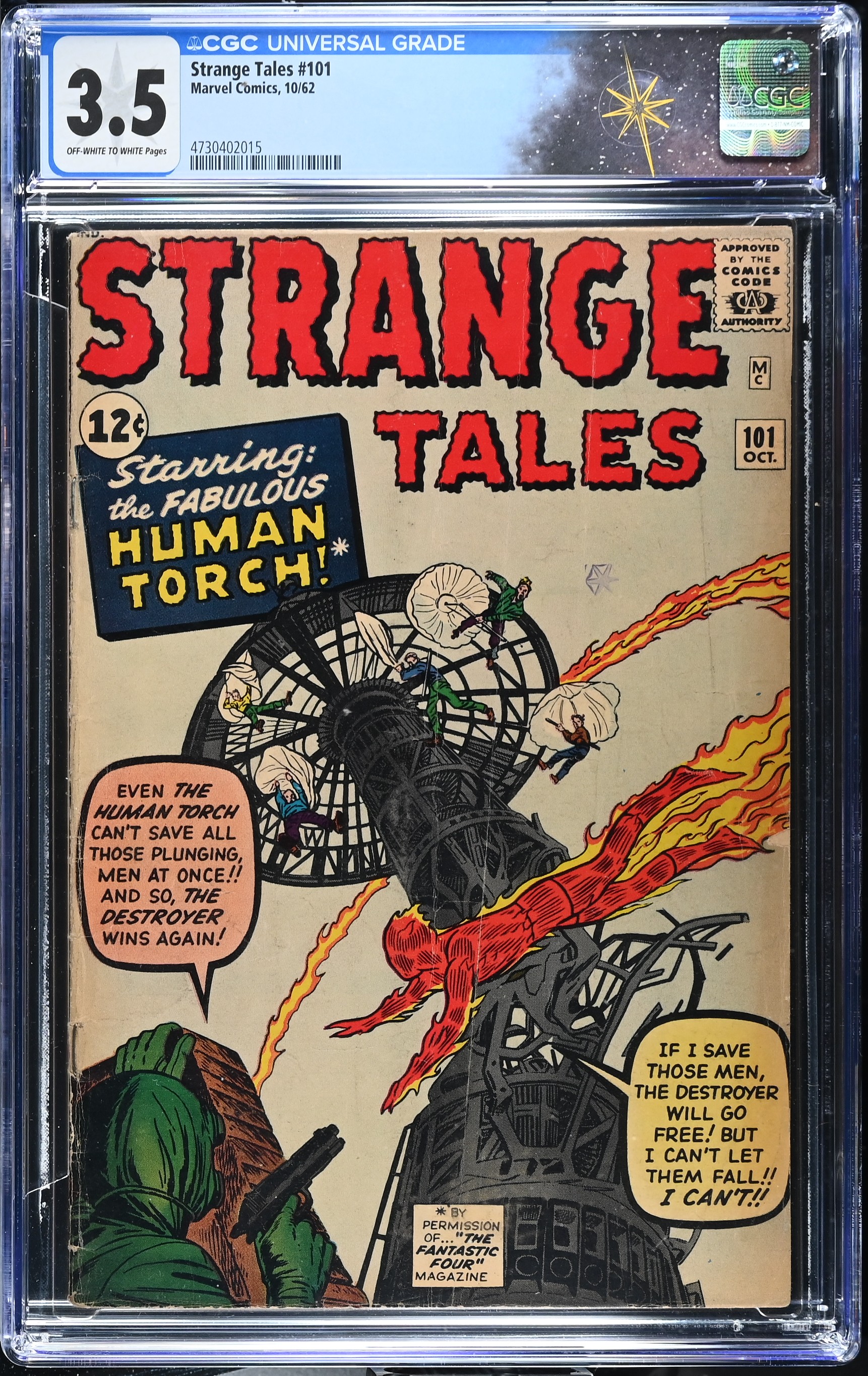 Strange Tales #101 CGC 3.5 Human Torch Solo Series Begins (Marvel Comics, 1962) Off-White to White Pages