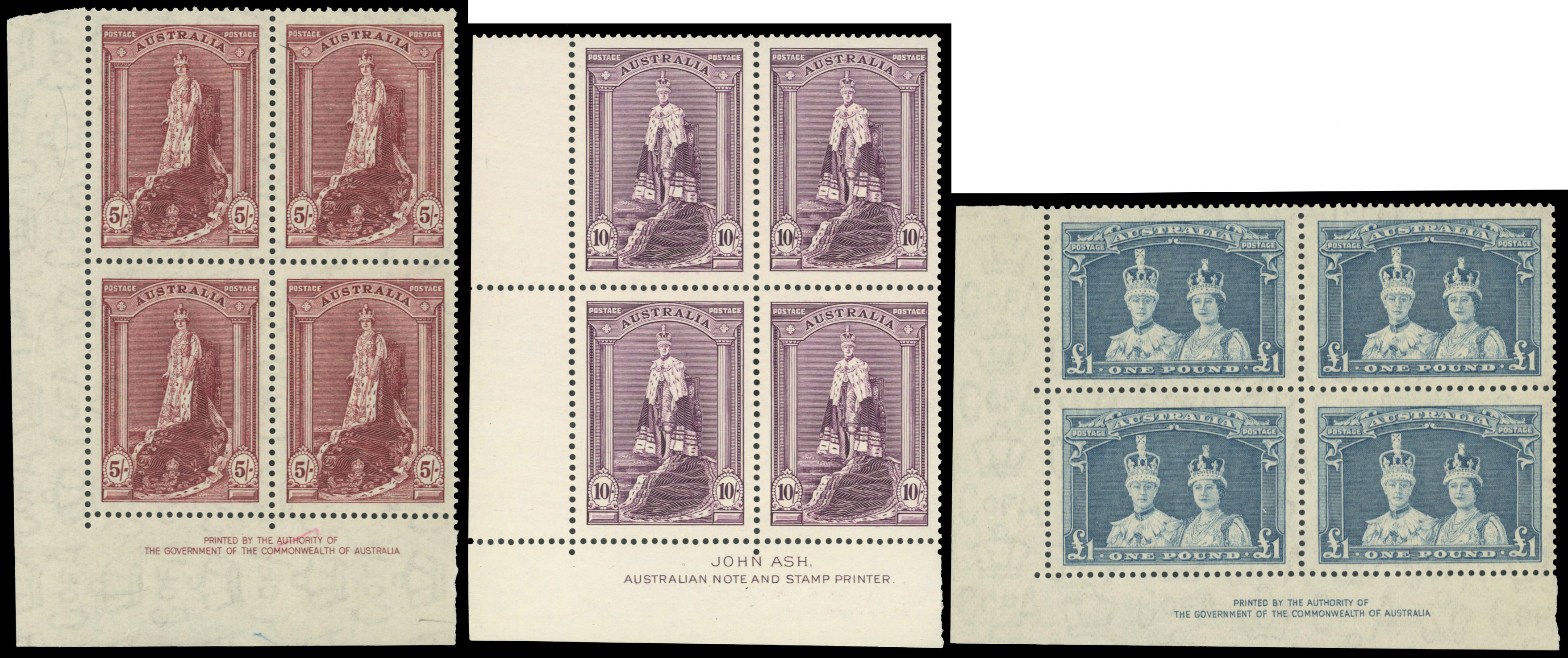 Australia SG 176a-178a imprint blocks mint
