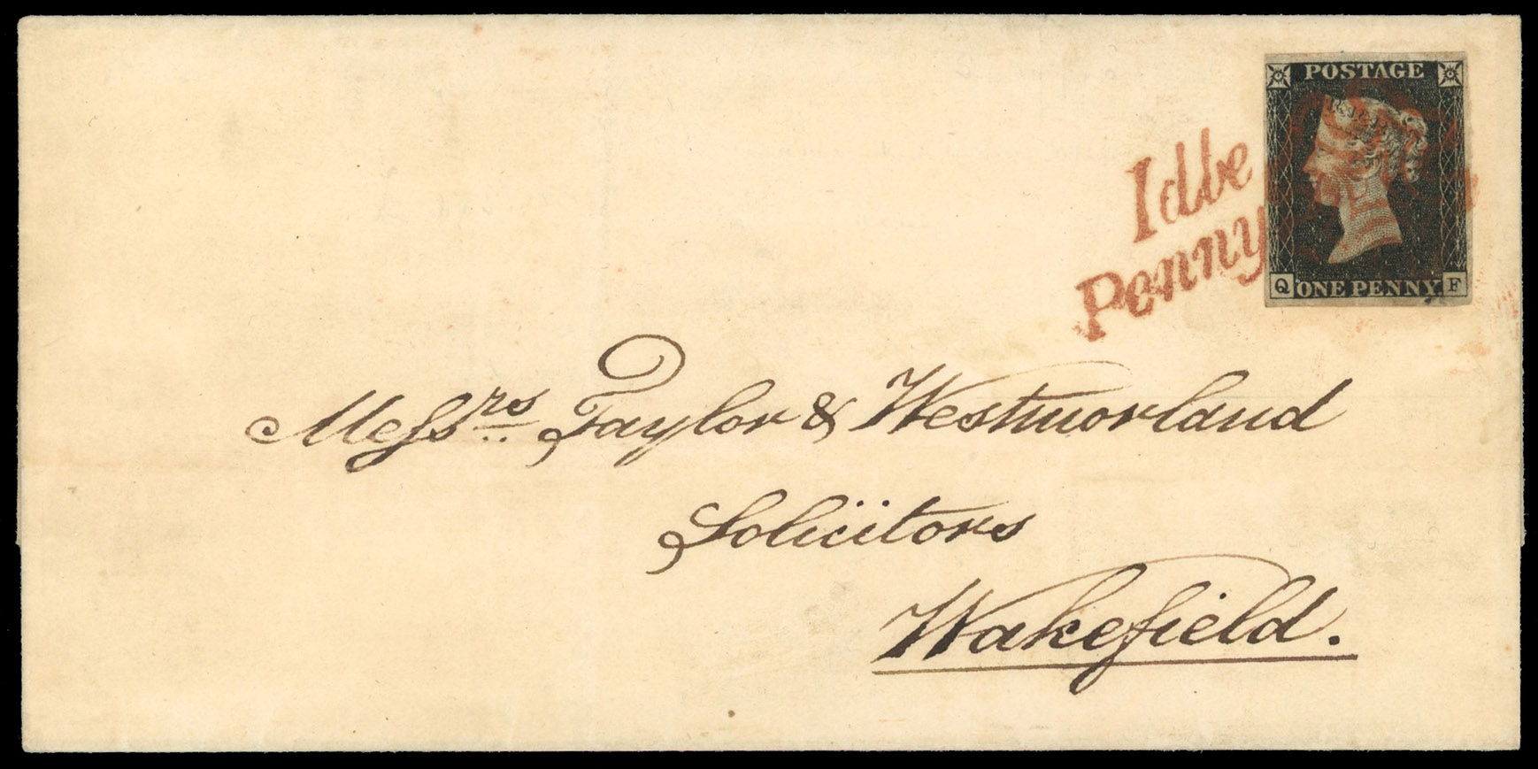 GB 1d black on cover Idle Penny Post