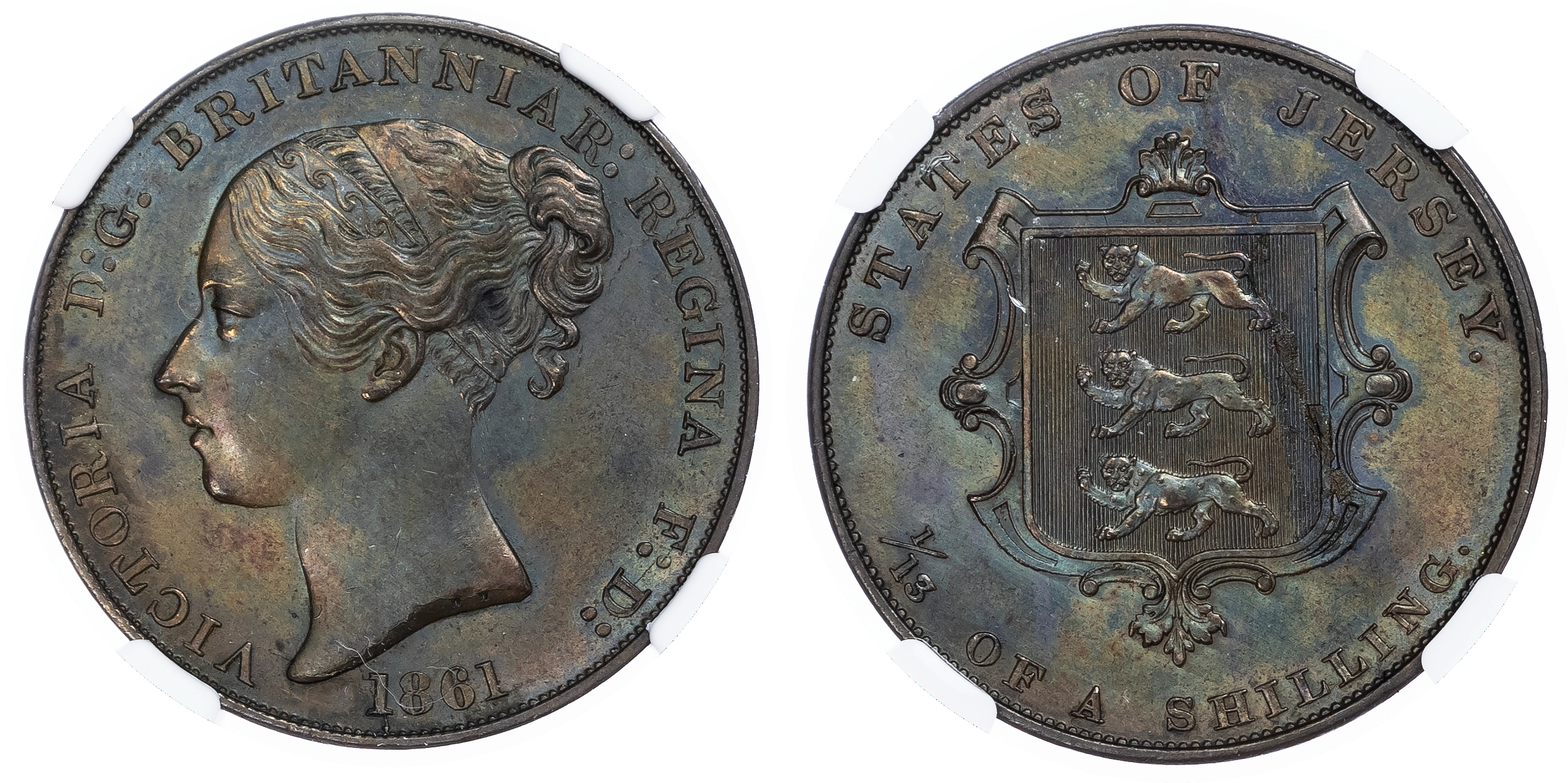 Jersey, British Dependency. Victoria CU 1/13th Shilling. 1861. 