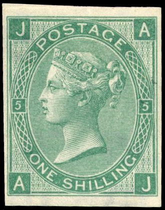 GB SG 101 1865 1s green Plate 5 watermark Emblems imprimatur