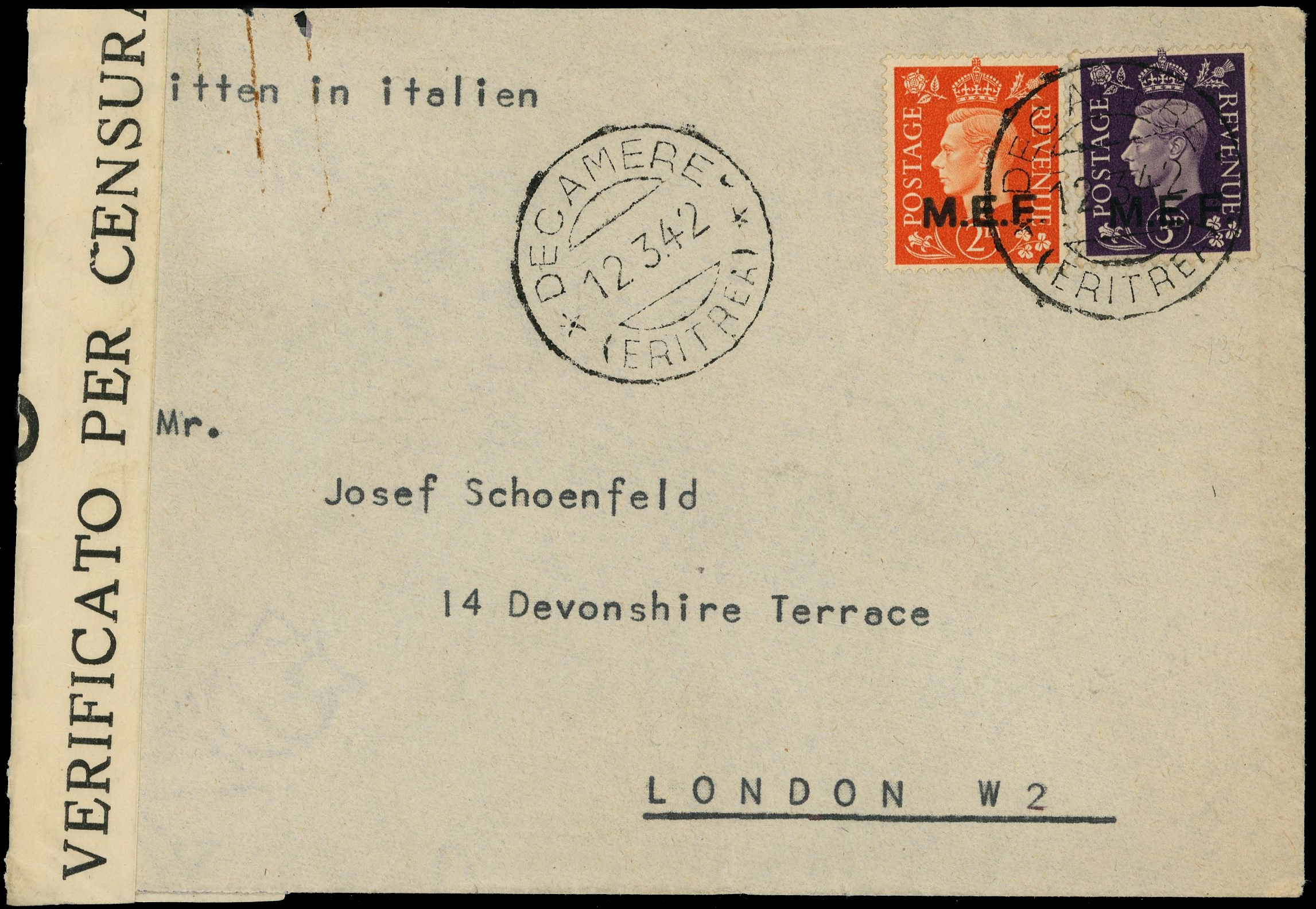 BOIC MEF SG M7a, 9a on cover to London