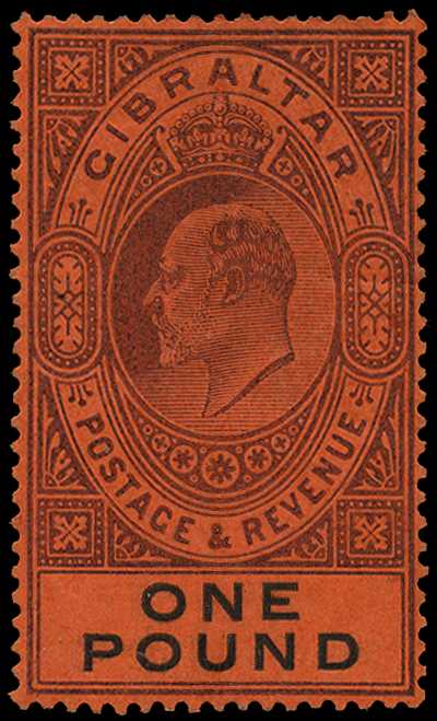 1903 £1 dull purple and black on red paper,...