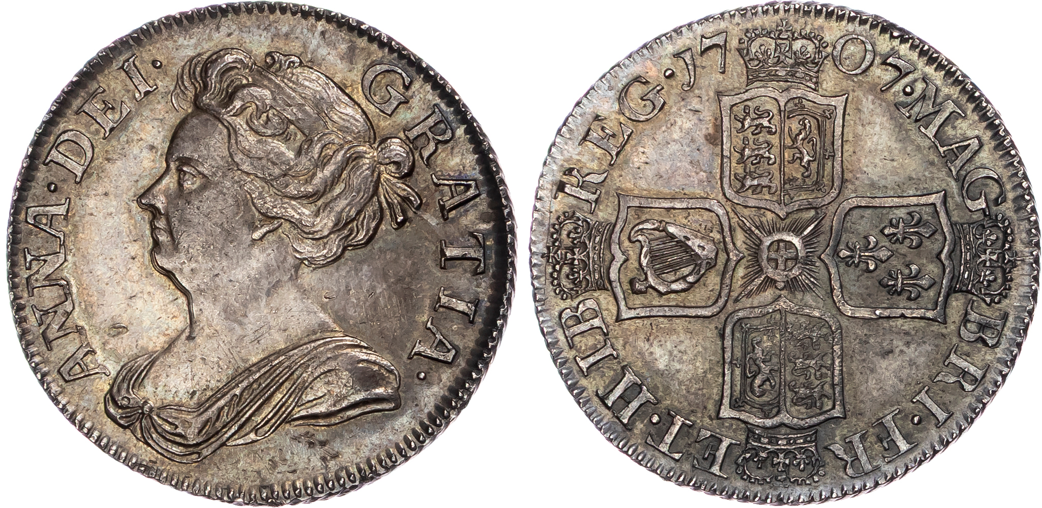 Anne (1702-1714) Shilling, 1707, post union with Scotland (1707-14).