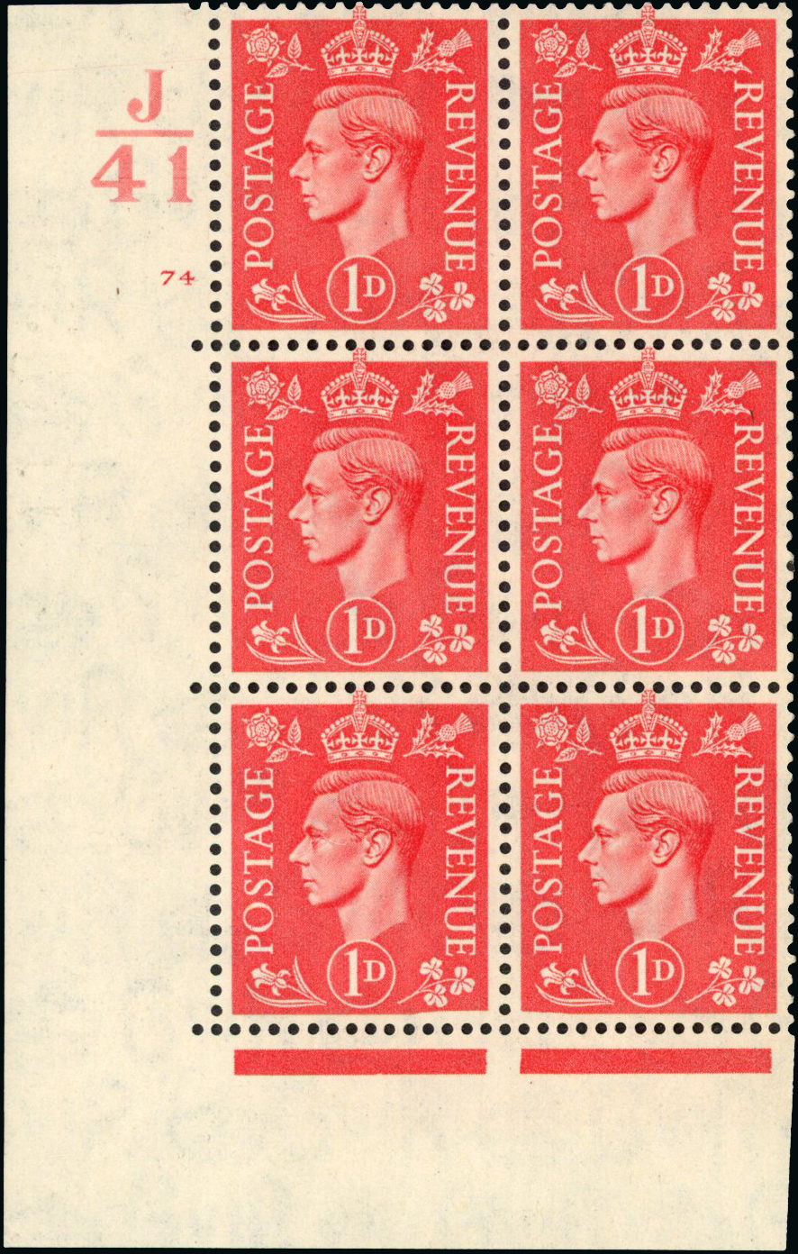 1941 1d Pale scarlet (Type I). pair of controls showing varieties