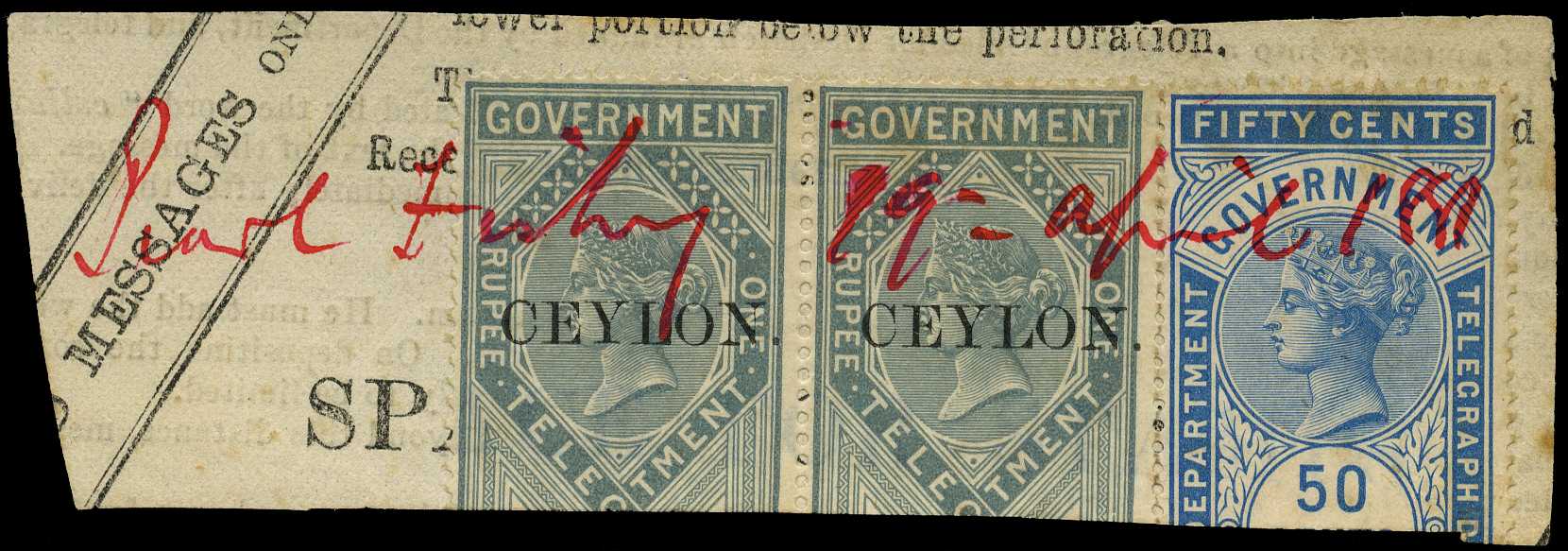 1880 1r pair with 1881 50ct on piece with...