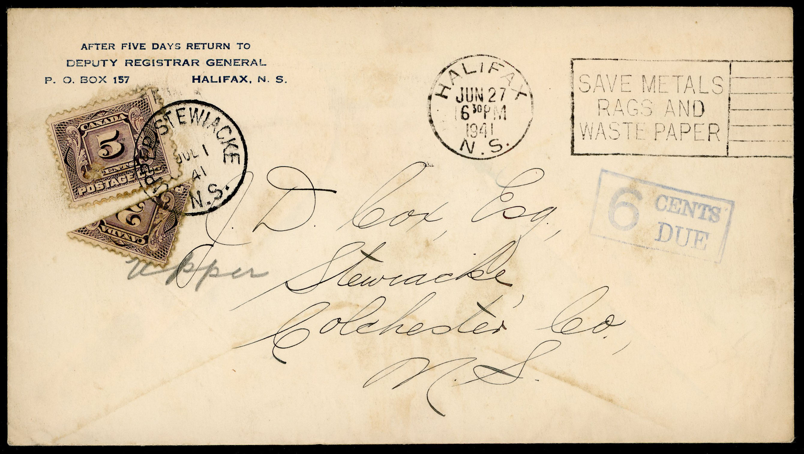 Canada Postage Due bisect cover