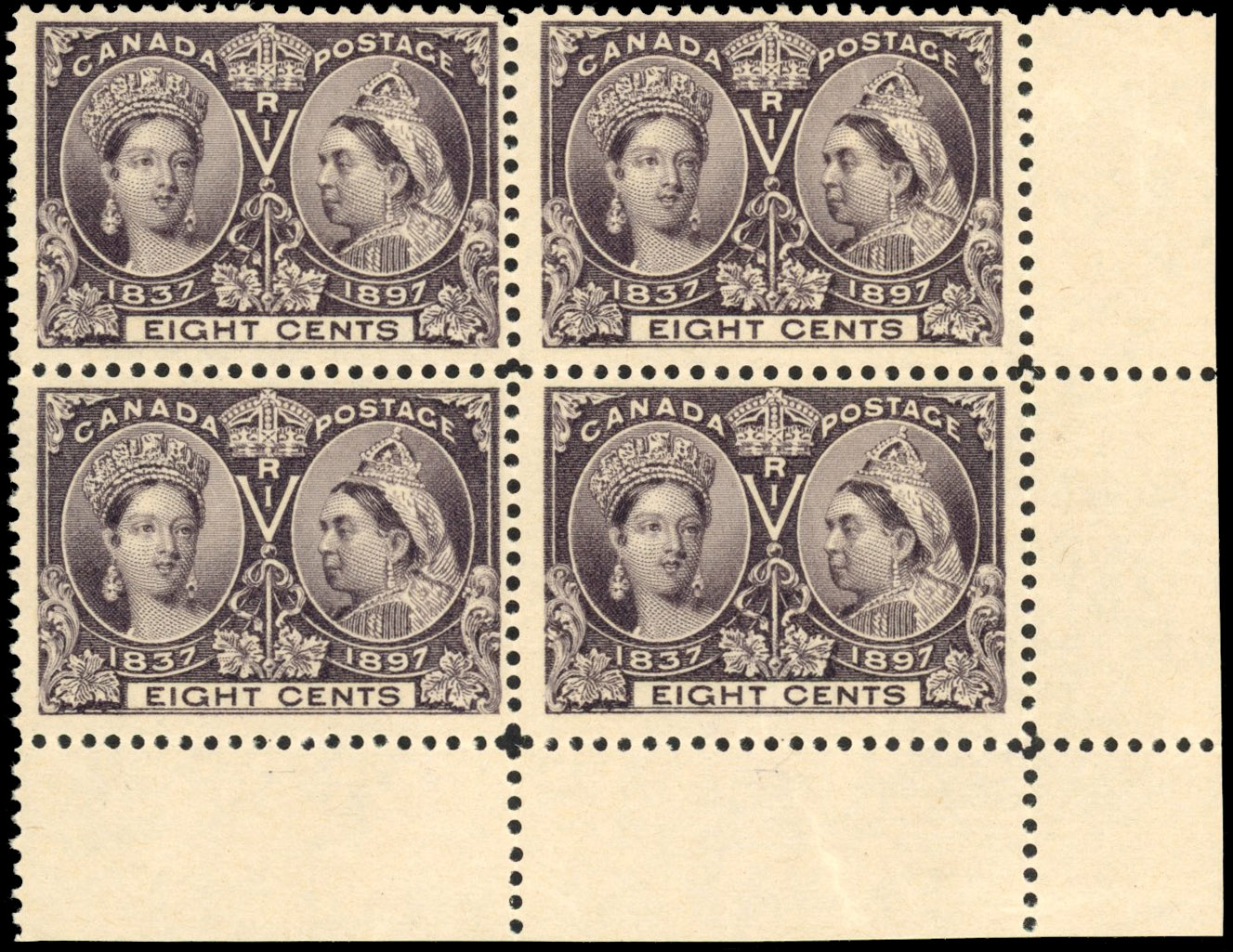 Canada 1897 Jubilee 8c block mint