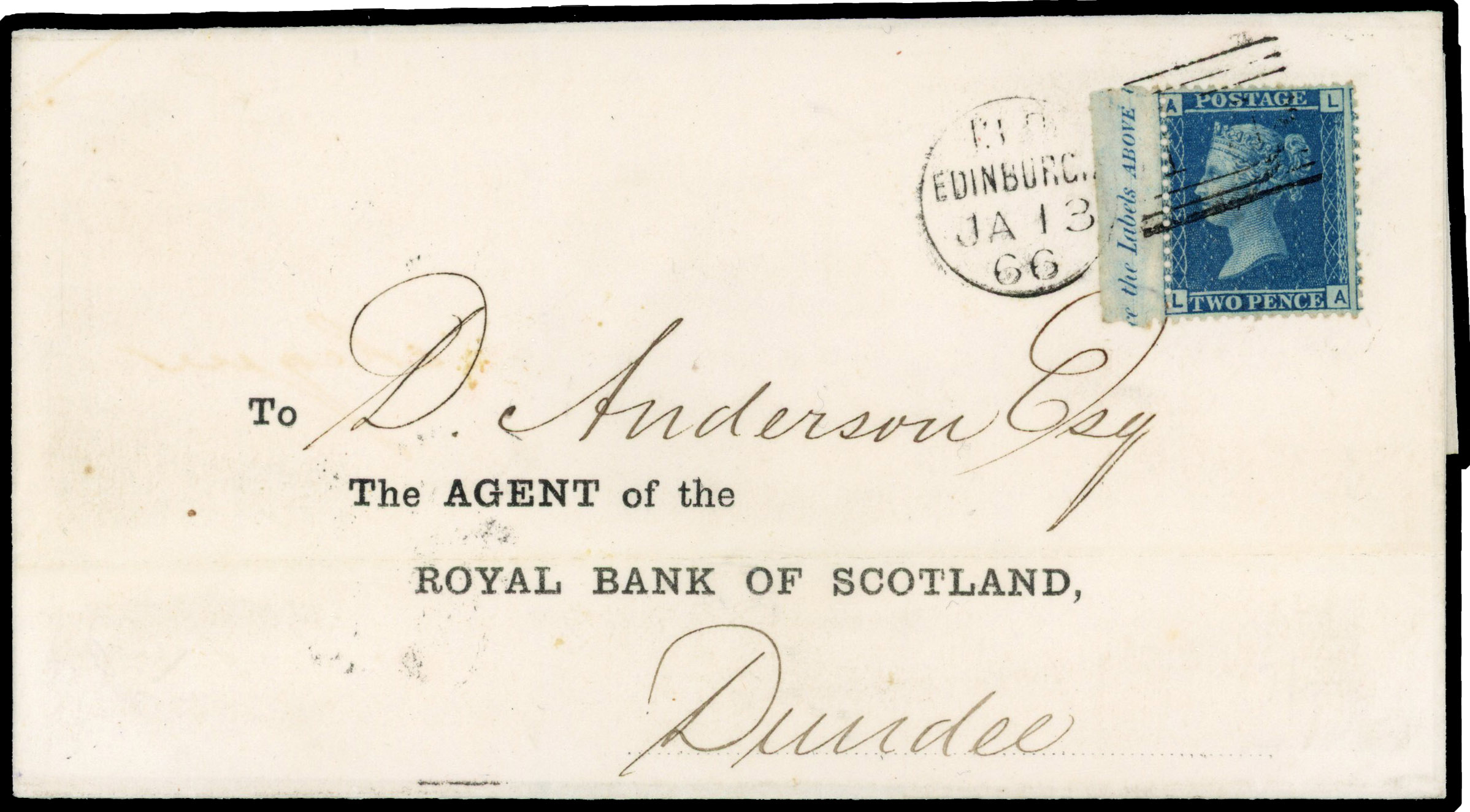 1861 2d Blue Pl.9. marginal example on cover