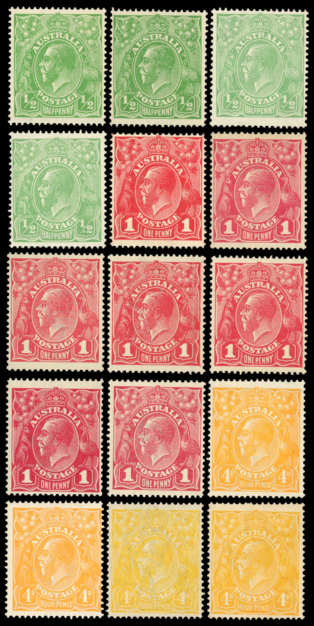 Australia SG 20/23ba 1914-20 semi-specialised range mint