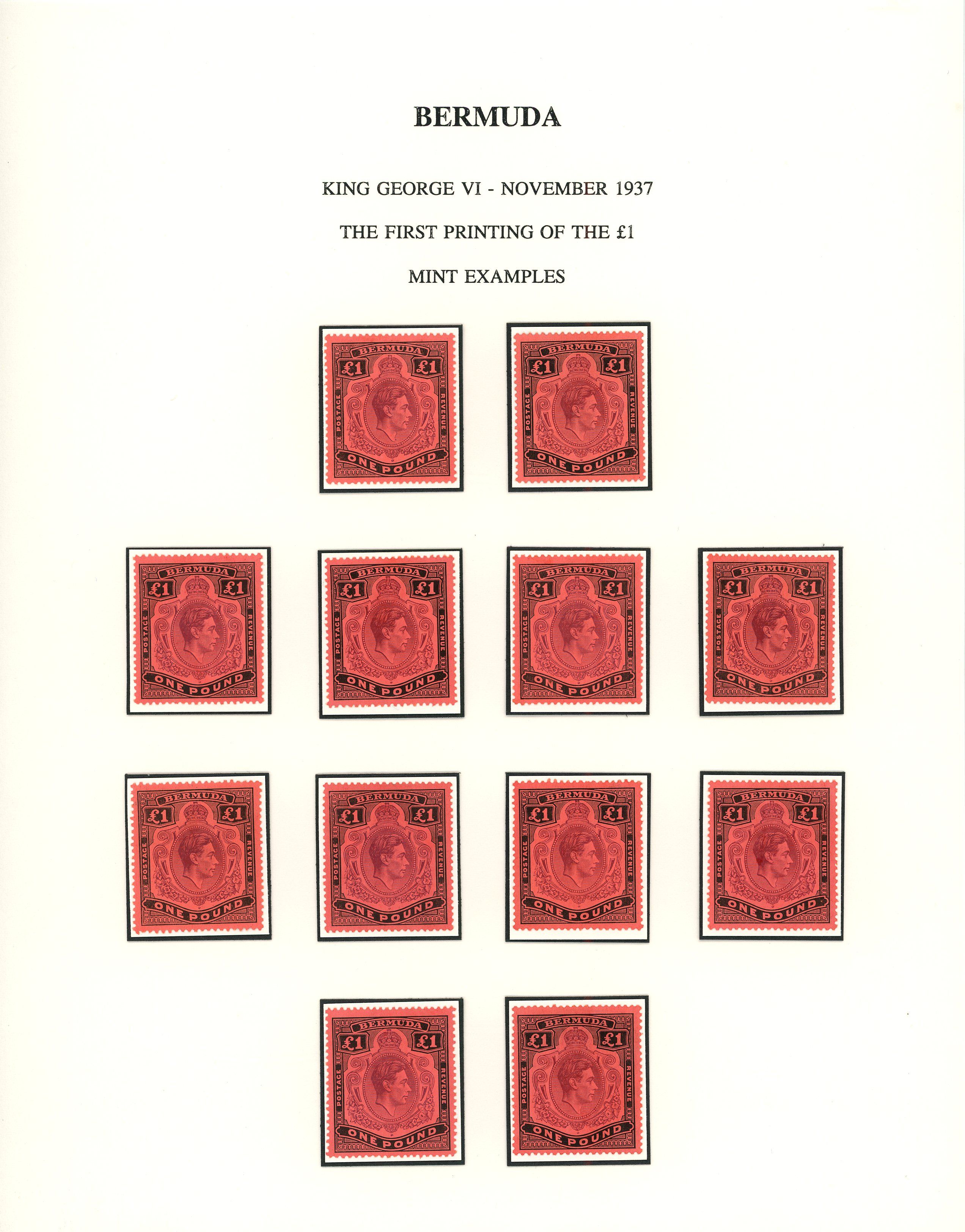 Bermuda 1938-53 £1 mint selection identified by printing arranged on...
