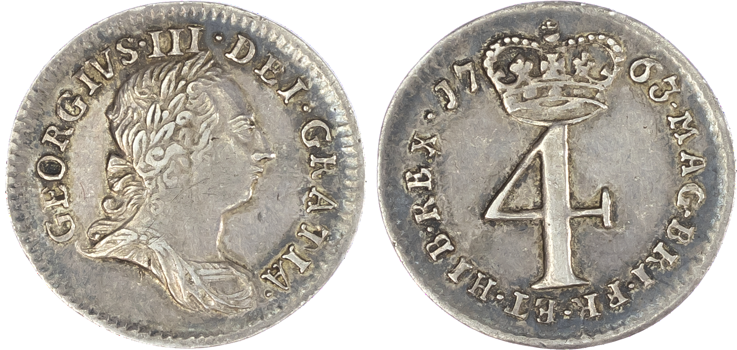George III (1760-1820), Maundy Set, 1763, Fourpence, Threepence, Twopence and Penny, young laureate and draped bust right,