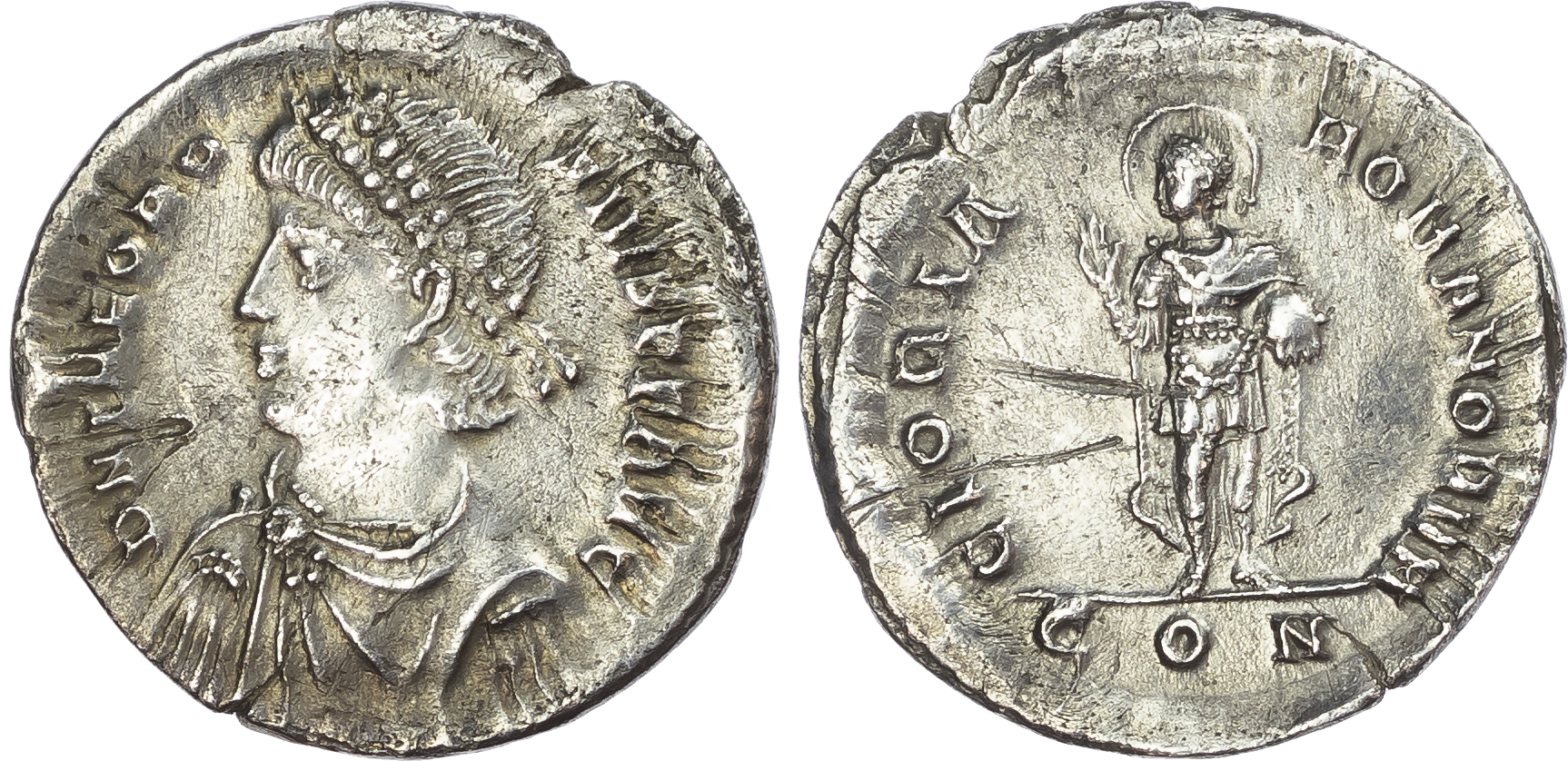Theodosius II (AD 402-250) AR Miliarense, Rome, AD 402-408, 4.17g.