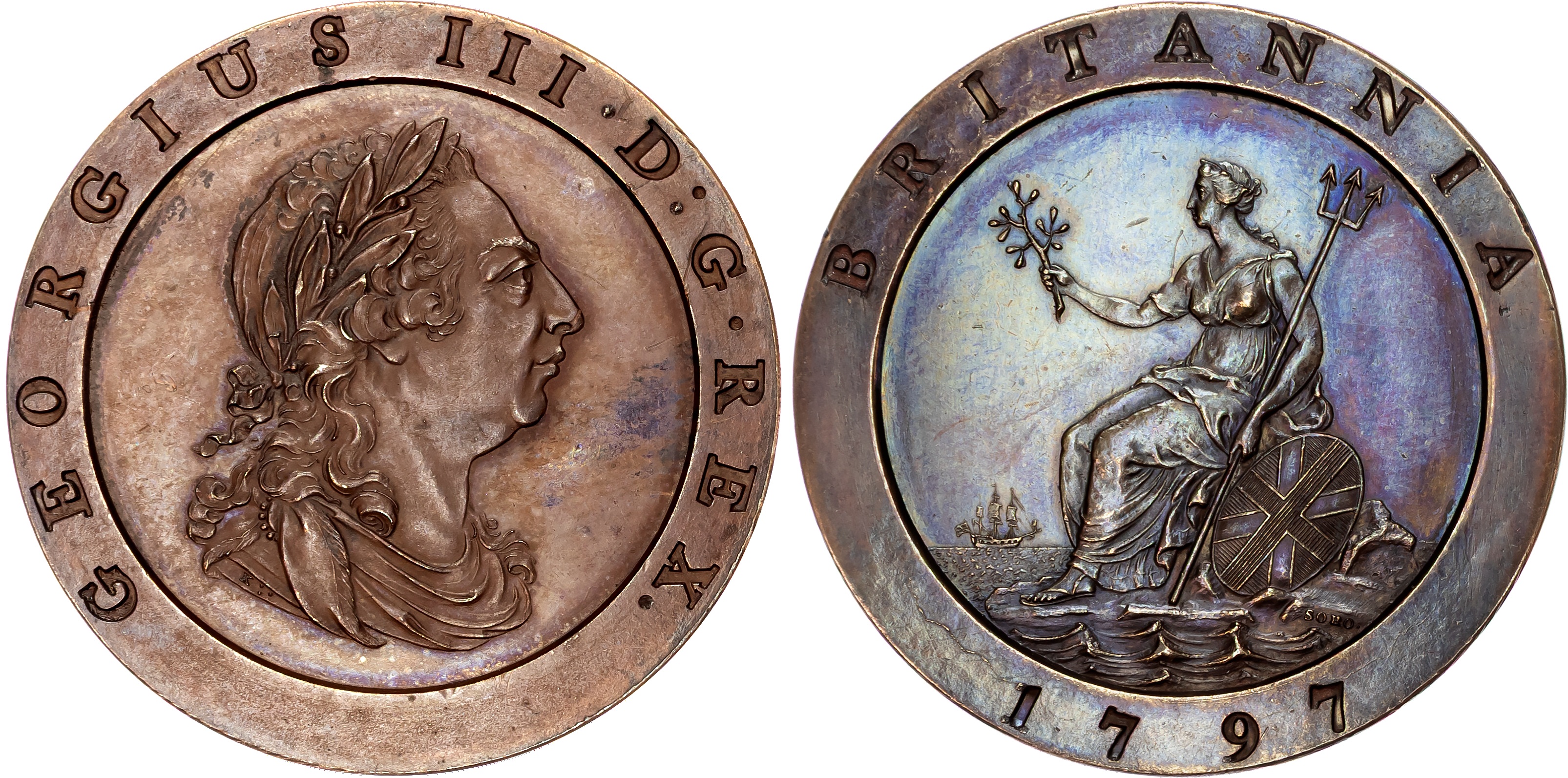 George III (1760-1820), Proof Twopence, 1797, struck in in bronzed-copper.