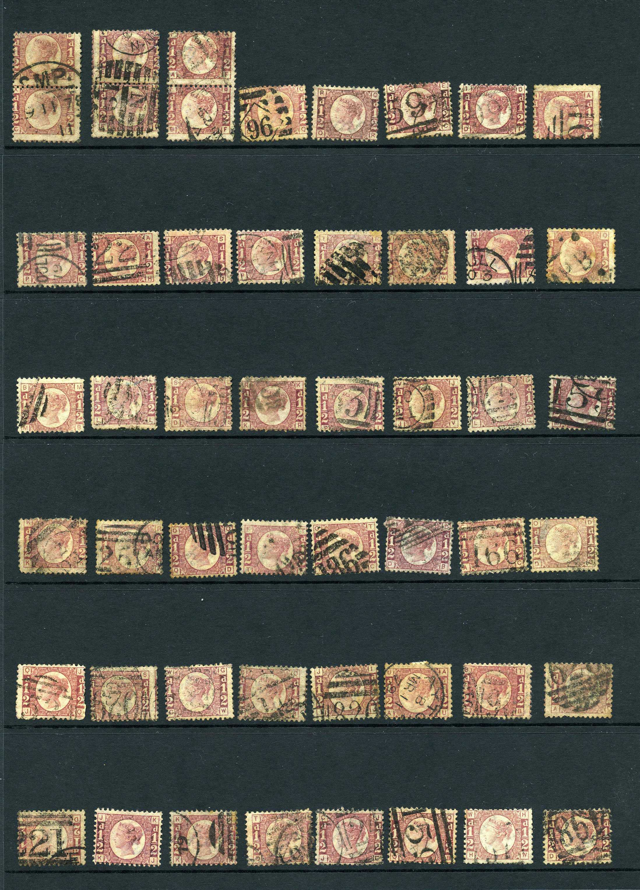 1870 ½d "Bantam" unplated used selection...