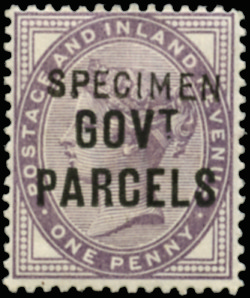 SGO69s 1897 1d Lilac (Govt. Parcels) "SPECIMEN"