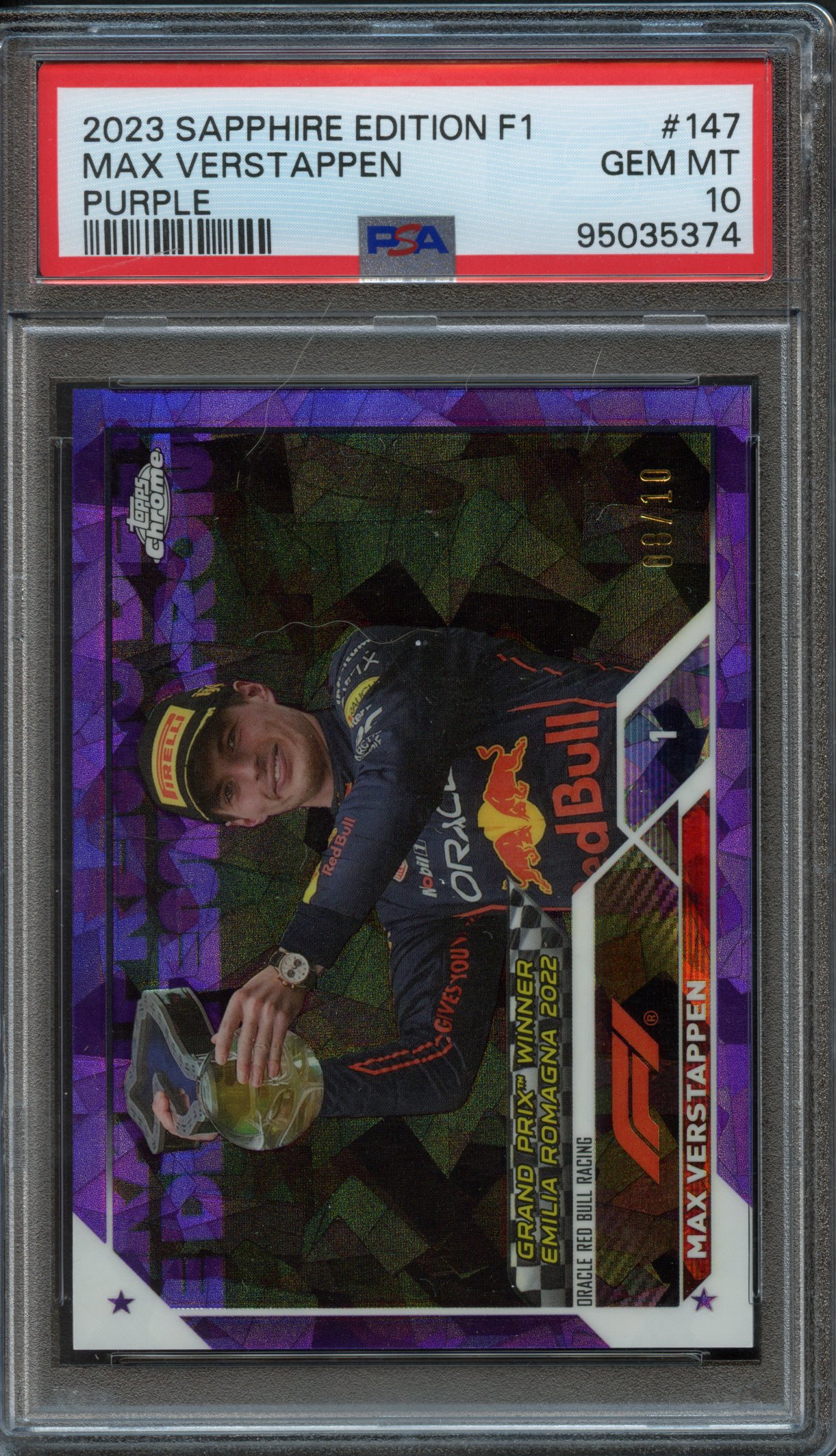 <p>PSA 10 2023 Topps Chrome Sapphire Edition F1 Max Verstappen #147 Purple</p>
