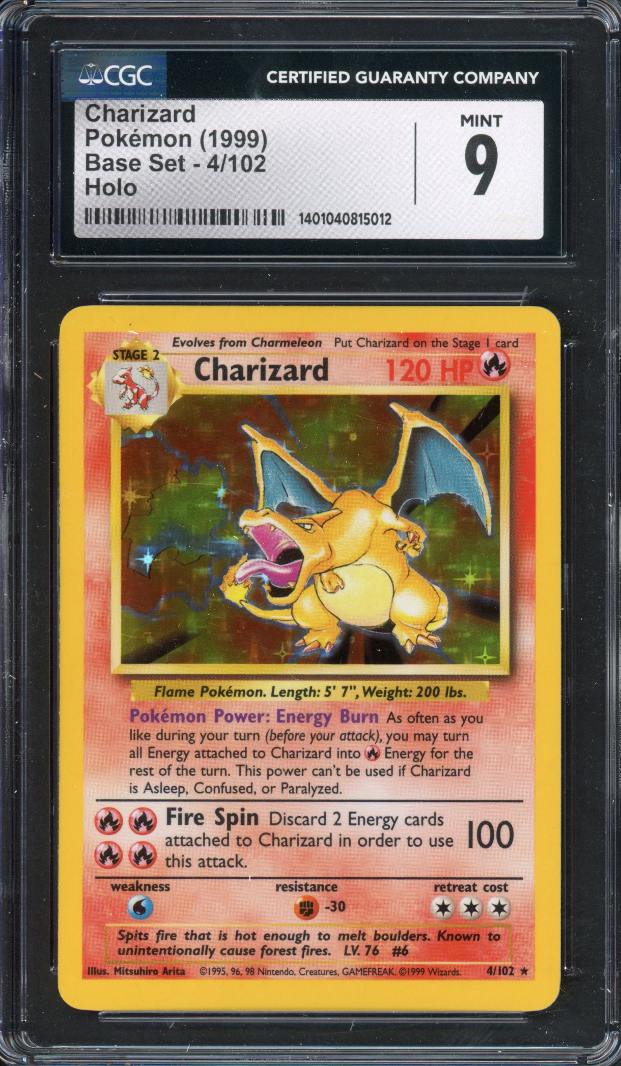 Pokémon TCG - CGC 9 MINT Charizard 1999 Base Set - Unlimited 4/102 Holo