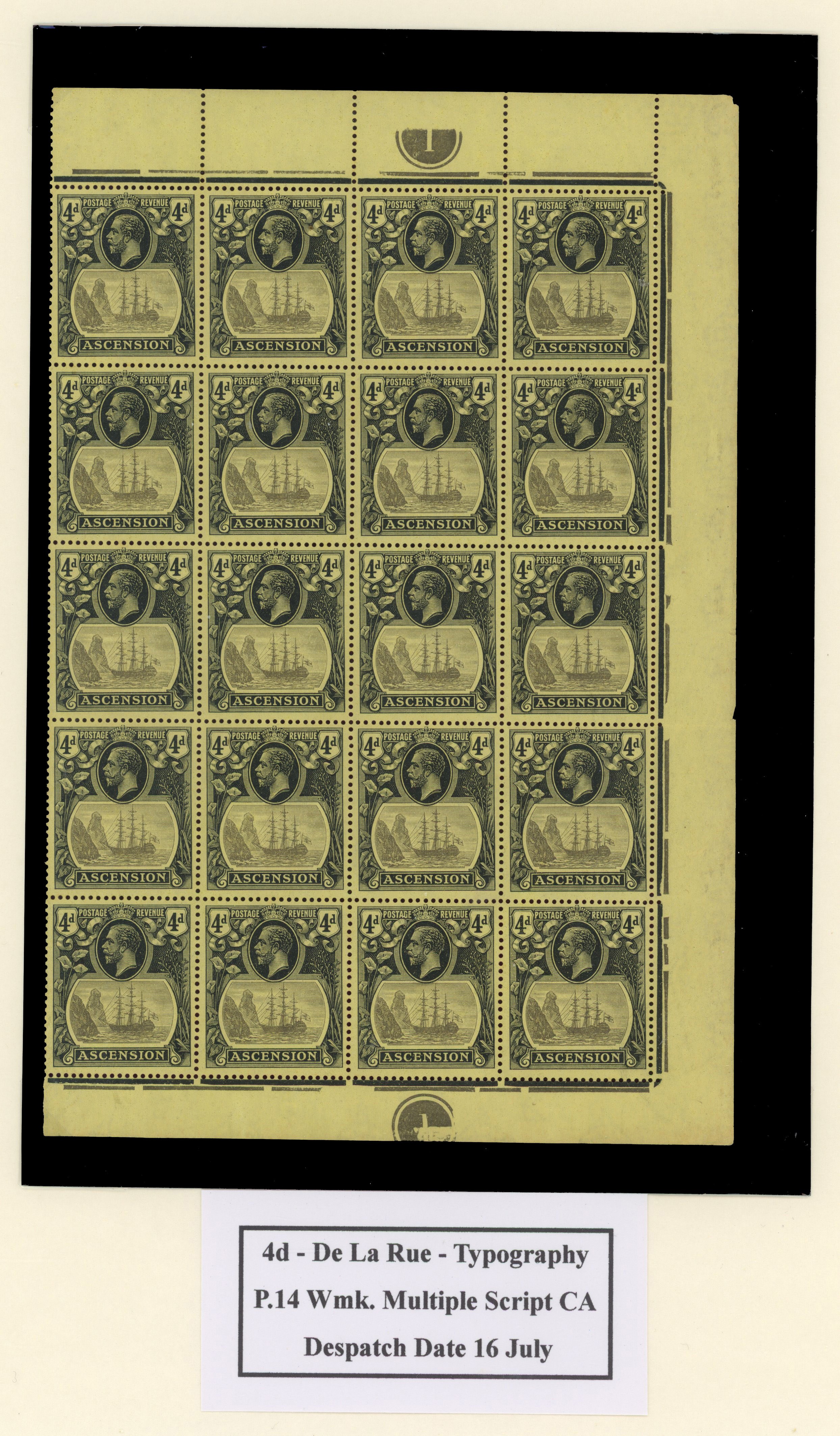 Ascension SG 15 Plate block mint