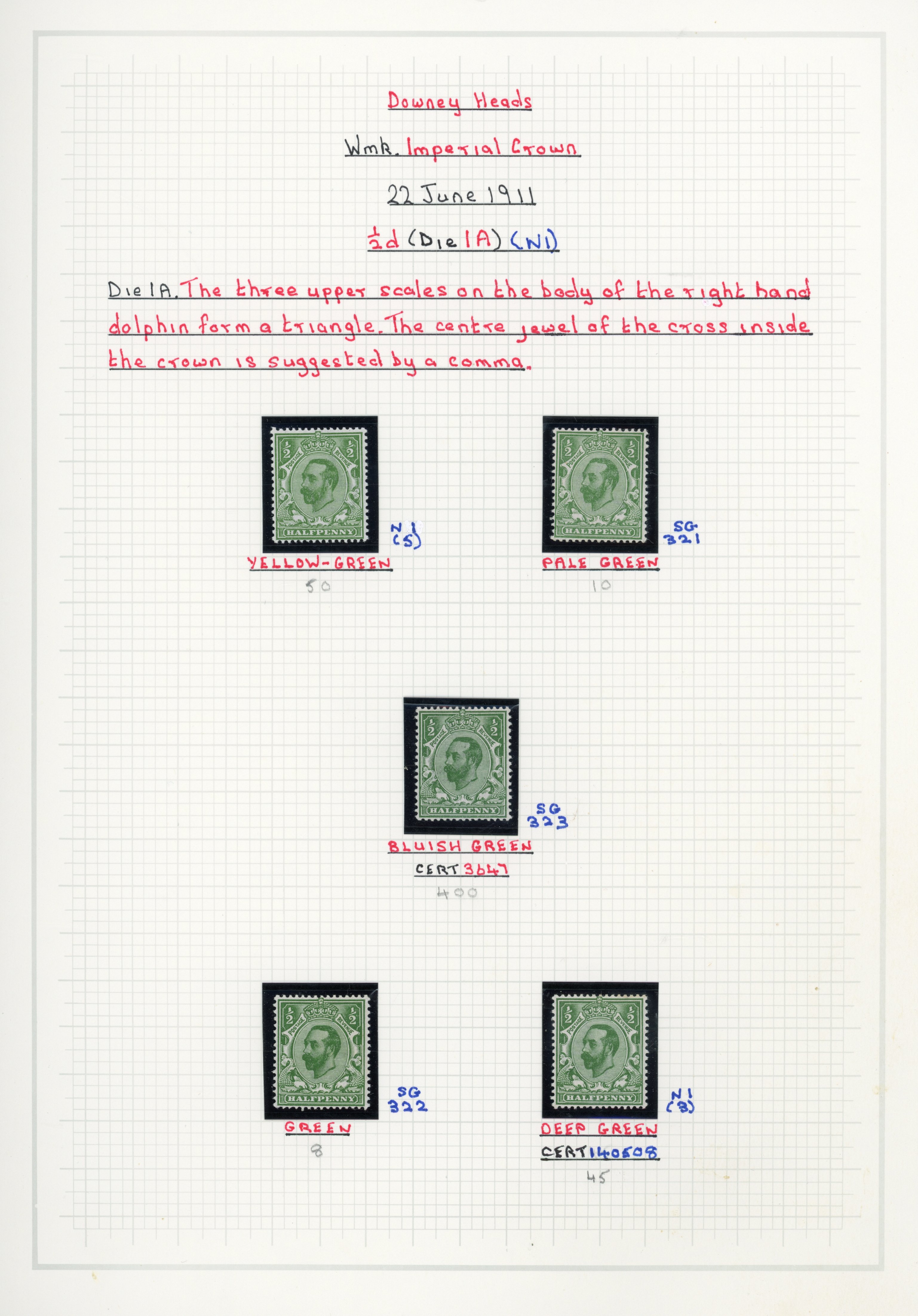 GB 1911-12 Downey Head mint shades collection on pages, SG 321/350