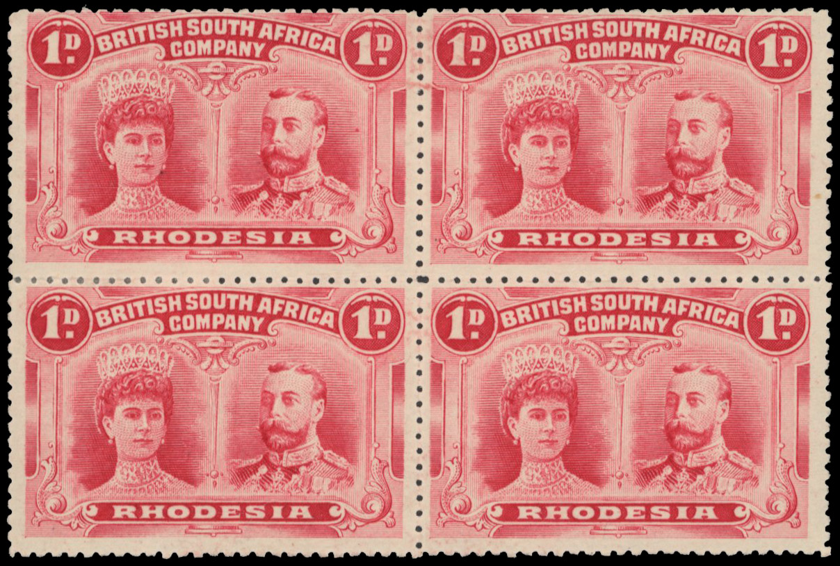 1d bright carmine SG 123 block, positions 28-39 mint